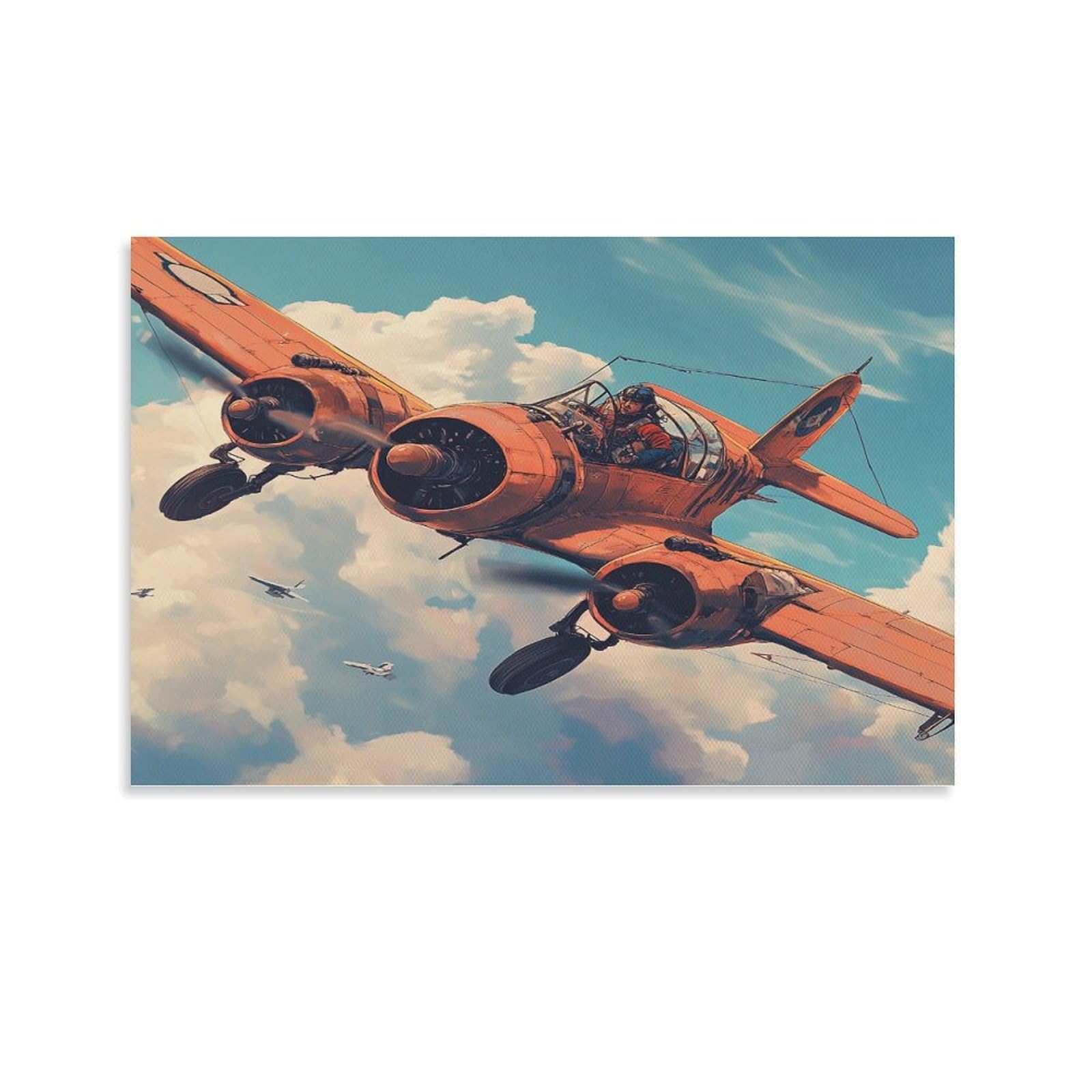 CPLVKWRQJ Vintage Fighter Plane Individual Air Combat Art Style Canvas Wall Art - Office Canvas Print Fade Resistant Wall Focal Art Ready to Hang 16x24inch(40x60cm)