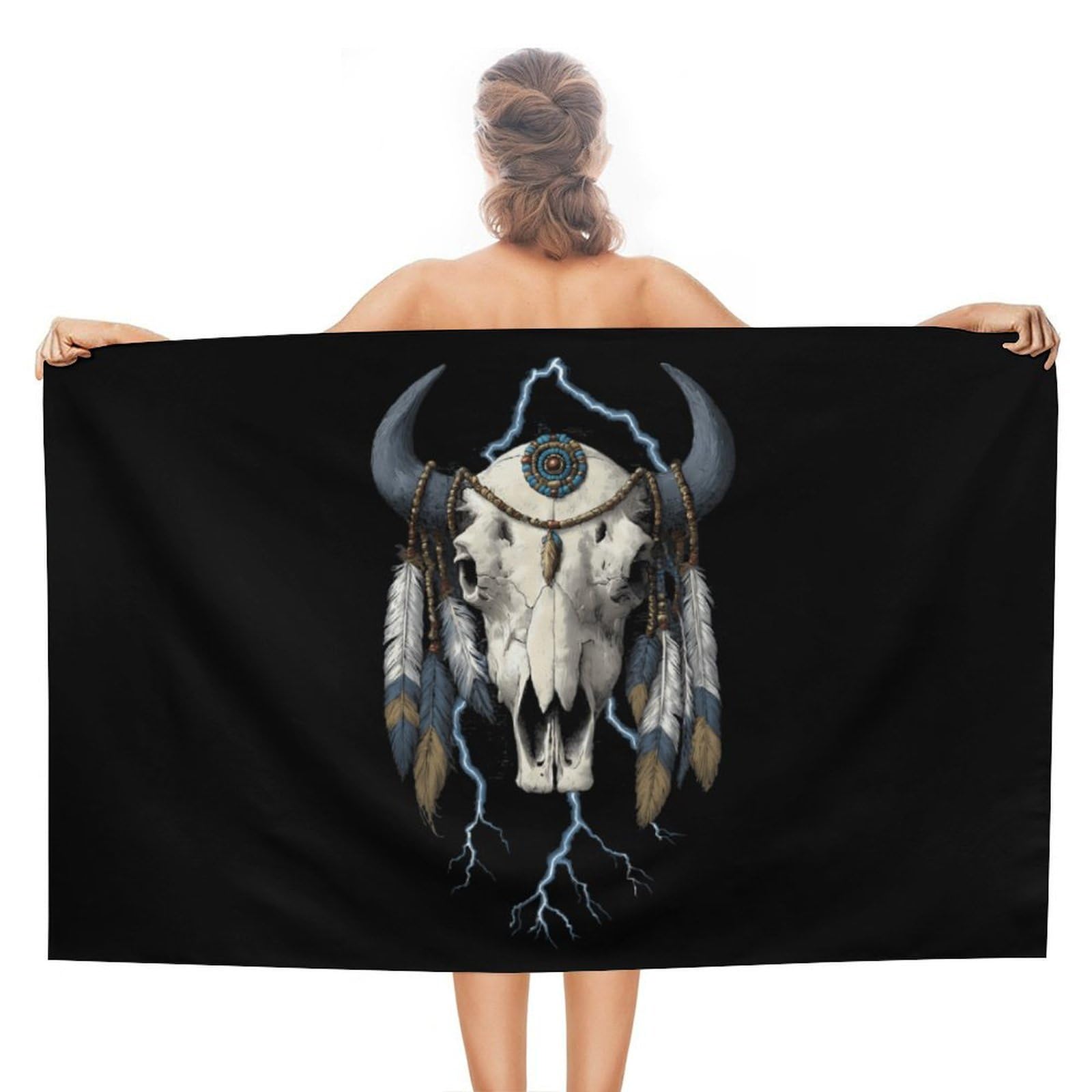 CGSBNGHA Vintage 90s Thunder Native Indian Bison Skull Beach Towels Soft Bathroom Bath Pool Swim Towels for Women Men