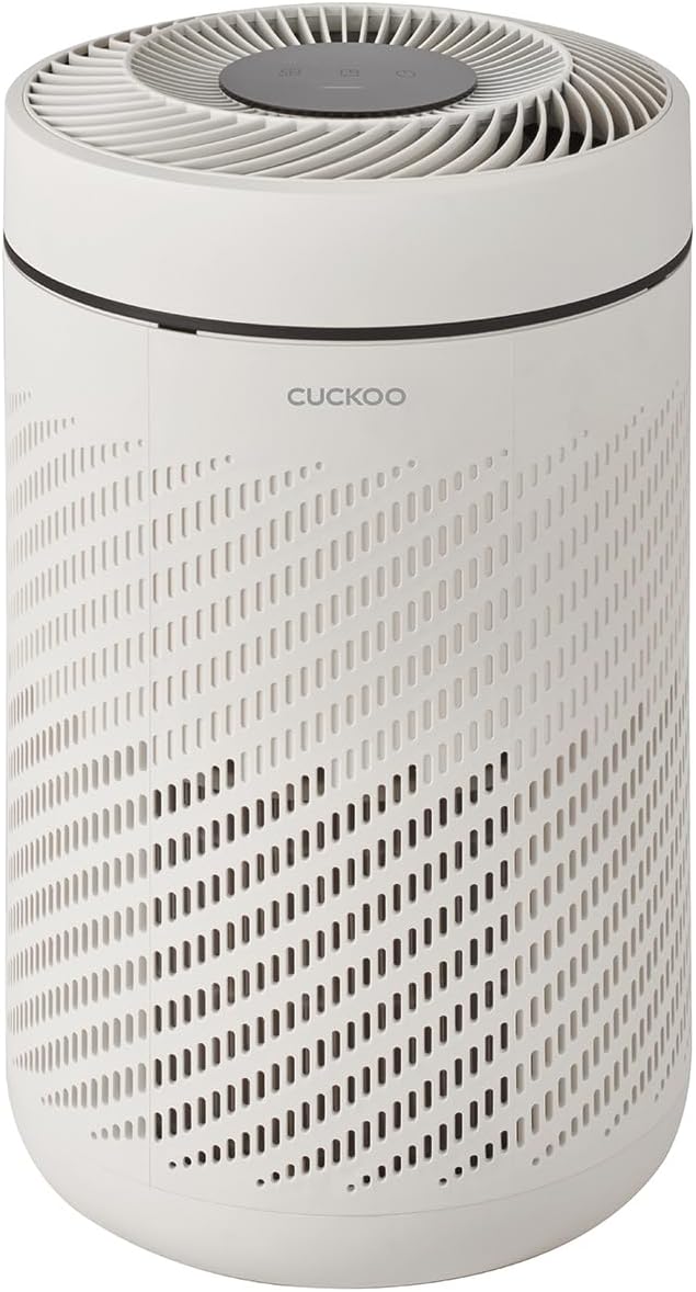 CUCKOO True HEPA Air Purifier, white cylindrical unit
