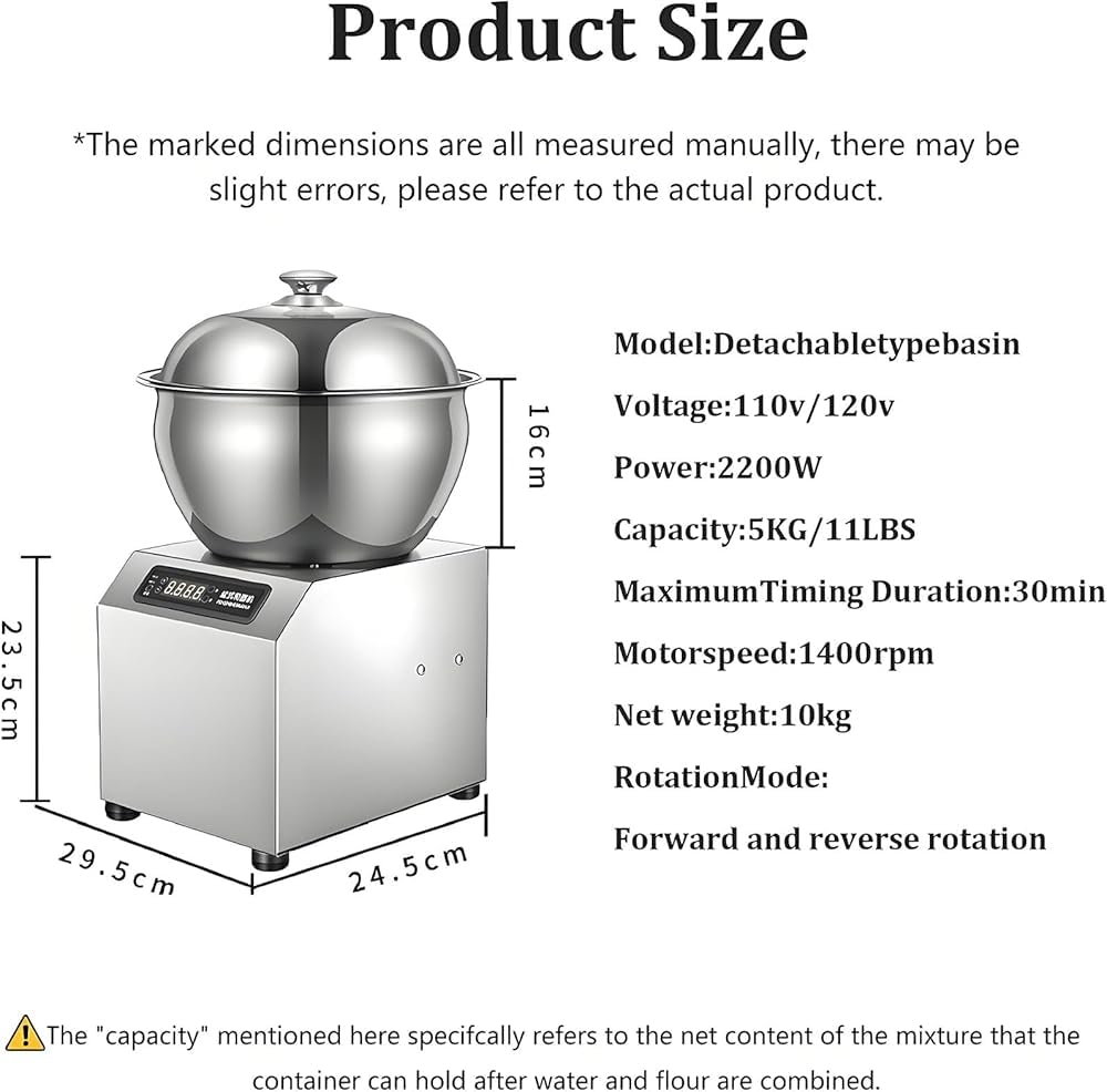 Kommerzieller Teigmixer, 1800 W, 5 kg/8 kg, robuste Mehlmischmaschine mit Touch-Steuerung und Timer, professioneller Teigbereiter für Bäckerei, Restaurant, Pizza und Brot