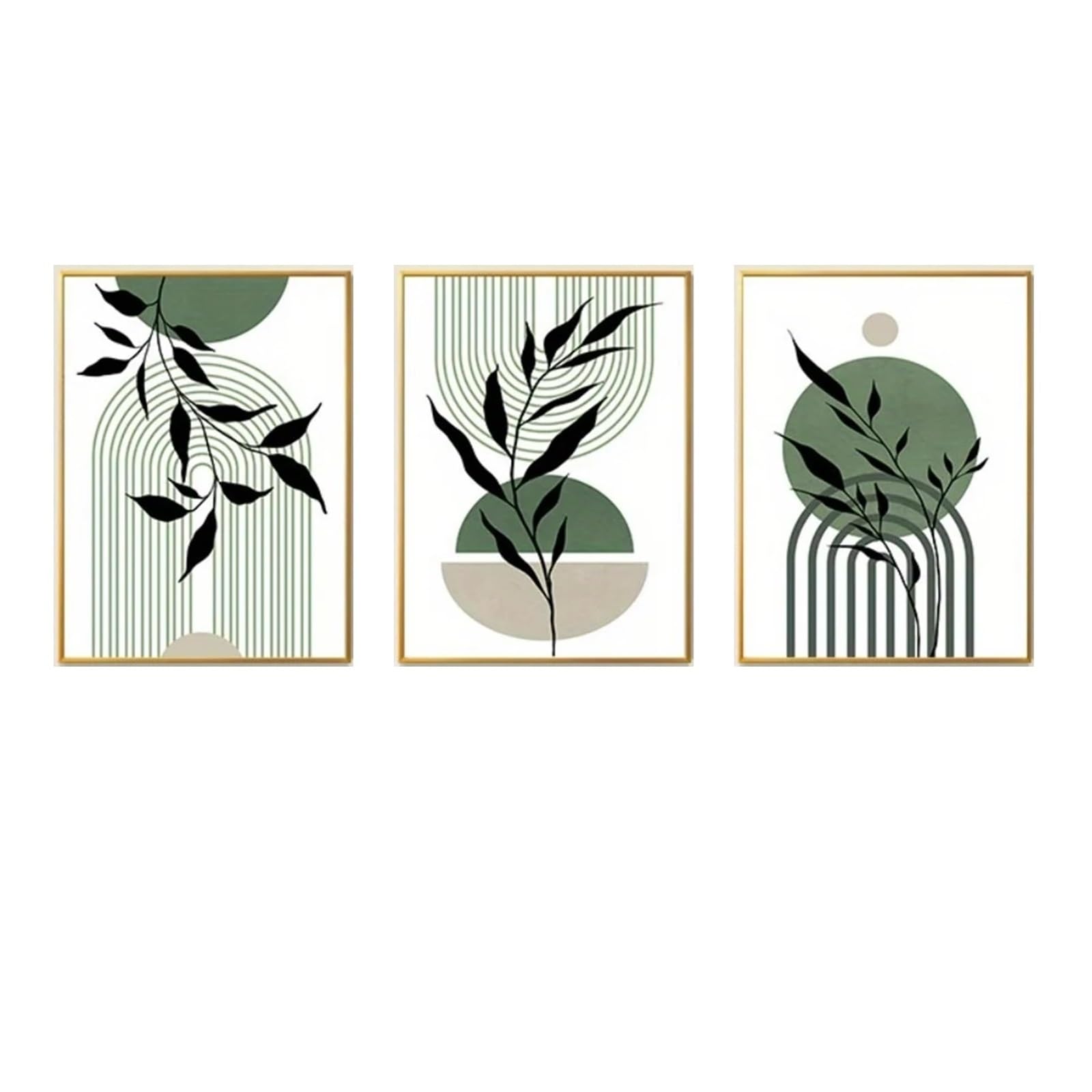 Graiting 3pcs Green Wall Art Black Beige Abstract Mid-Century Poster Modern Botanical Living Room Bedroom Decoration(50x70cm)