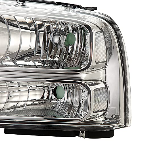 Image of GRAND ORANGE Headlights Assembly Compatible with 2005-2007 Ford F250 F350 F450 F550 Super Duty /Fit 2005 Ford Excursion Headlamp Clear lens Chrome Houing Clear Reflector