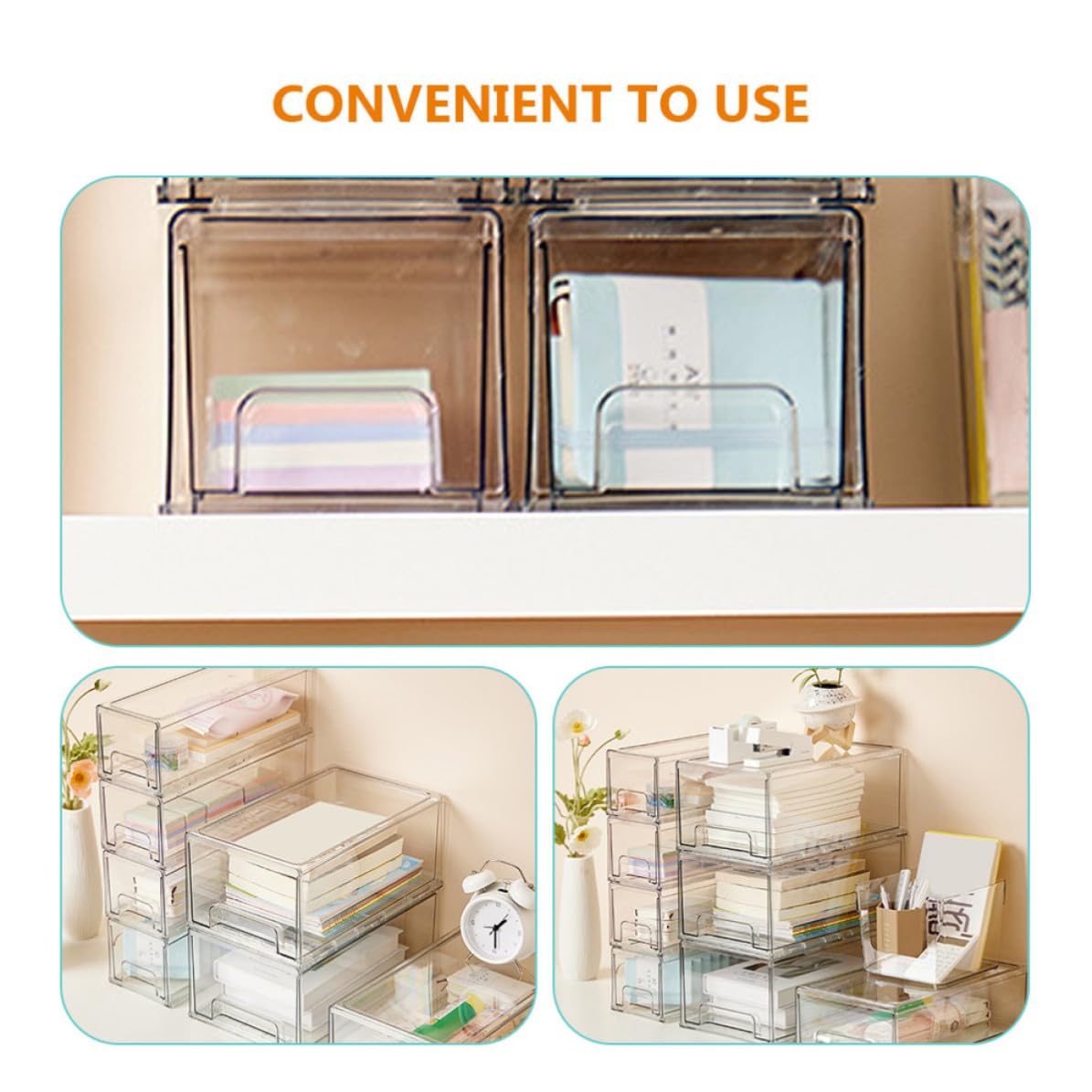 HOMSFOU 2 Piezas Porta Cosméticos Caja de Cajón de Maquillaje, Organizador de Artículos Varios de Acrílico, Ligero, para Cosméticos y Papelería, Oficina y Escuela, para Estudiantes