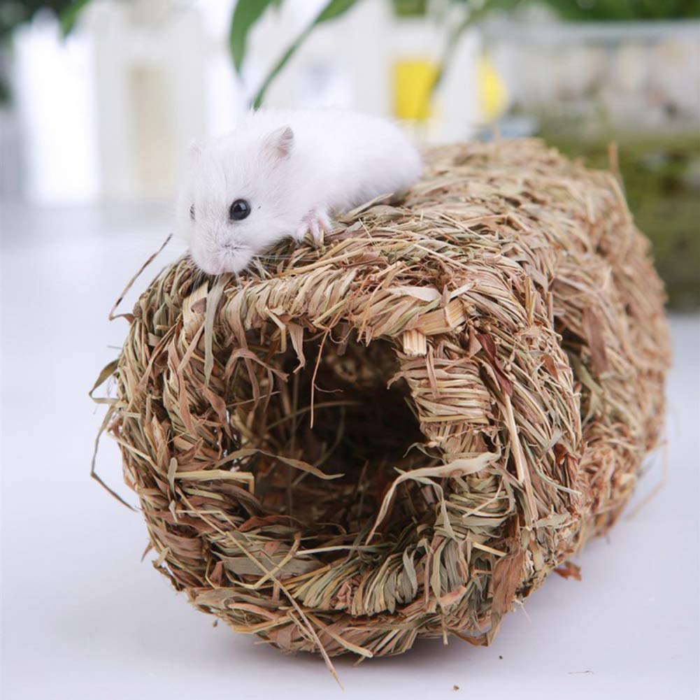 2 Small Animals Hideout House Grass Hideaway Tunnel Chew Toys Activity Center Nest Hut for Hamsters Guinea-Pig Gerbils Chinchillas (2 Hideout Tunnel 7.5"×3.7") 2