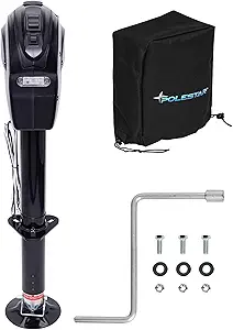 POLESTAR Electric Trailer Jack, 5000lbs Electric Power A-Frame Tongue Jack with Waterproof Protective Cover & LED Light for Travel Trailer Camper, RV, 12V DC with Hard Wiring, 9"-27" Lift