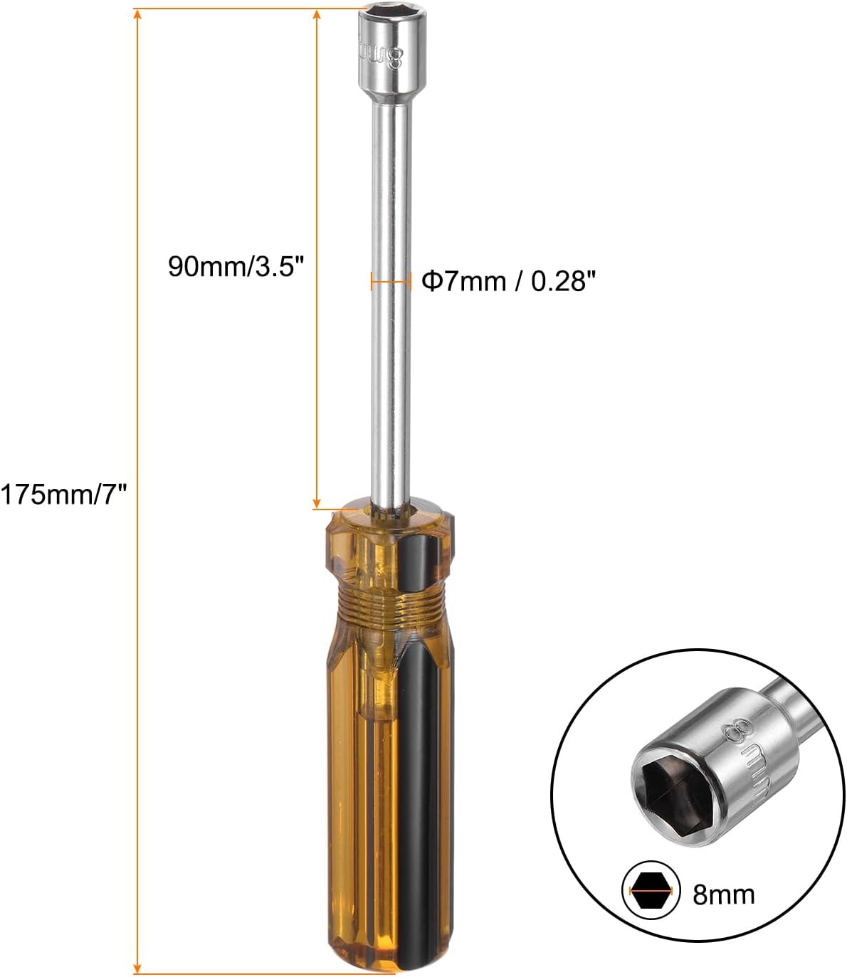 HARFINGTON Metric Hex Nut Screwdriver 8mm Carbon Steel Ergonomic PVC Grip Non-Magnetic Socket Wrench Screwdriver Hand Tool for Automotive Maintenance Home Improvement.