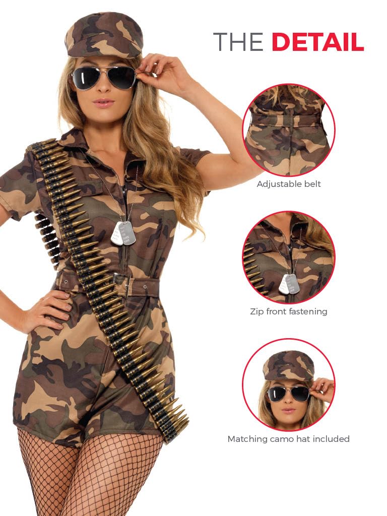 Smiffys - 28864X1 - Déguisement Femme, Militaire Sexy - Taille - Camouflage