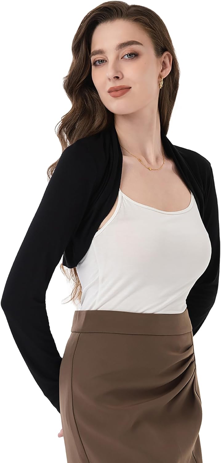AmélieBoutik Women Ruched Long Sleeve Bolero Shrug Cropped Open Front Cardigan Jacket - Image 4