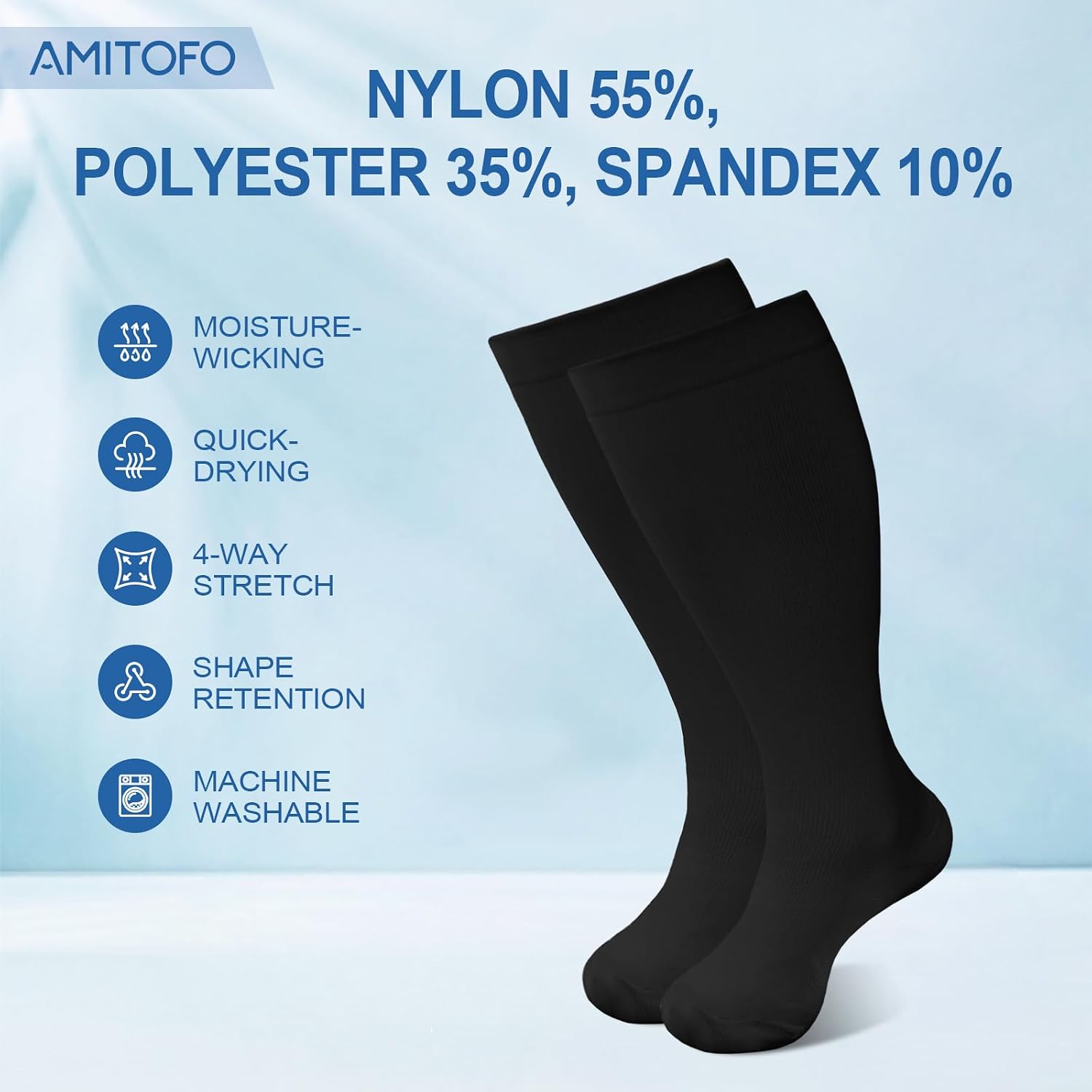 Plus Size Compression Socks Wide Calf for Women Men, 20-30mmHg Medical Grade Support for Circulation, Edema, Varicose Veinss Suitable for Nursing, Travel, Running(1Pair,XL-7XL)