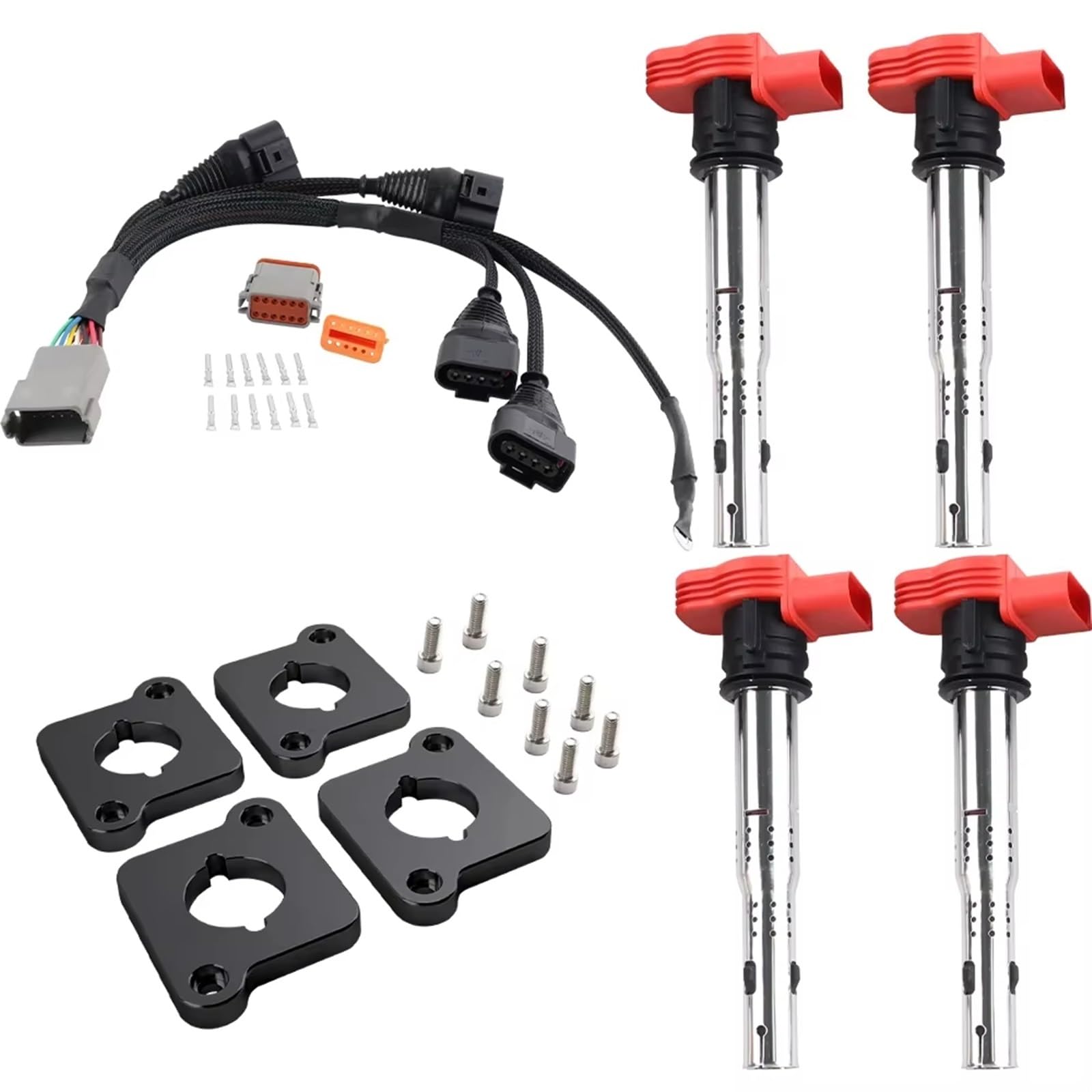 Bobine D'Allumage Kit Faisceau Conversion Bobines D'allumage ICM pour A4 pour VW pour Passat B5 pour Golf pour Jetta 1.8T À 2.0T FSI R8 97-05 SPP002+SPP004+FDJ-073-BK Allumages Moto