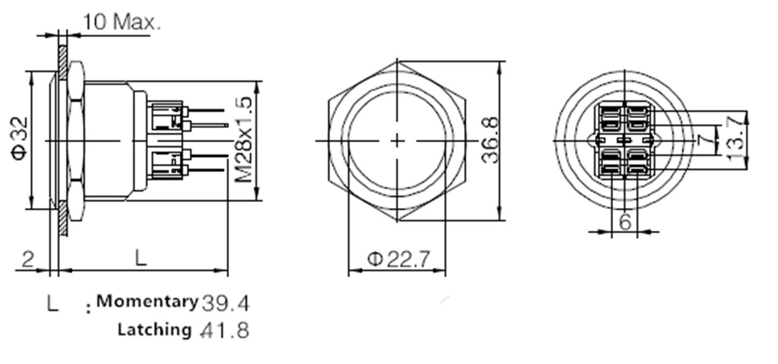 Amazon.co.jp: 押しボタンスイッチ オルタネイト、 1ピース28mm金属