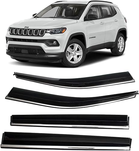 JSP Tira deflectora cromada para ventana de canal exterior, protector de lluvia para Jeep Compass 2017-2022, acrílico ahumado oscuro, montaje en