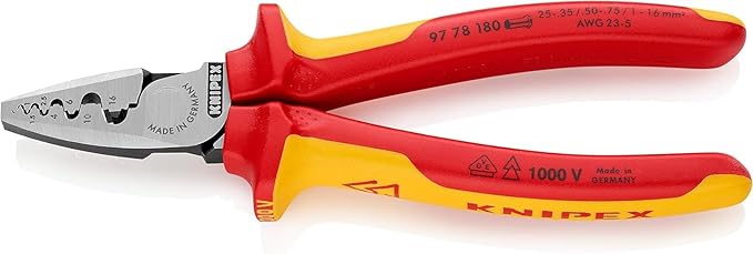 Knipex 97 78 180 – VDE crimping pliers with half-round dies for end sleeves (ferrules)