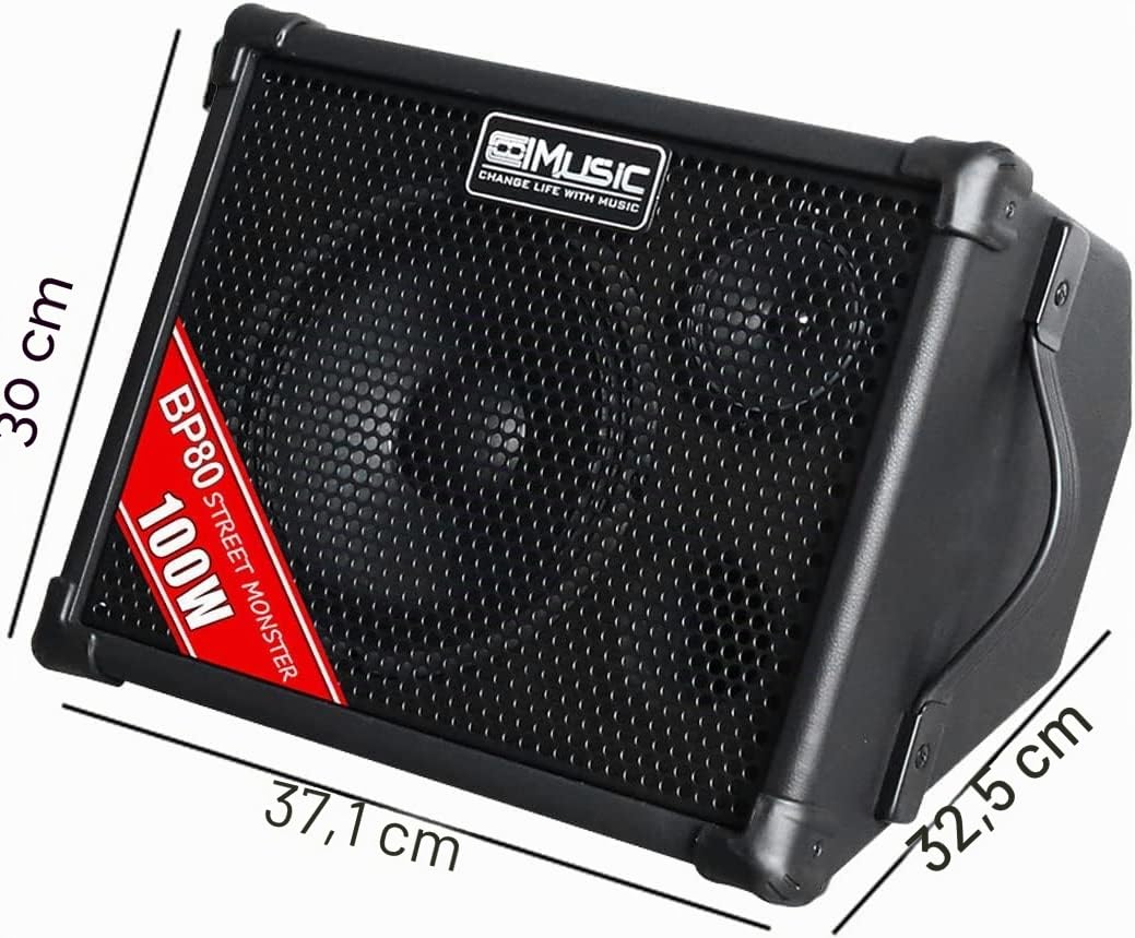 Coolmusic BP80 Amplificatore per chitarra acustica a batteria - Altoparlante Bluetooth portatile da 100 W, 6 ingressi, 3 bande EQ, nero