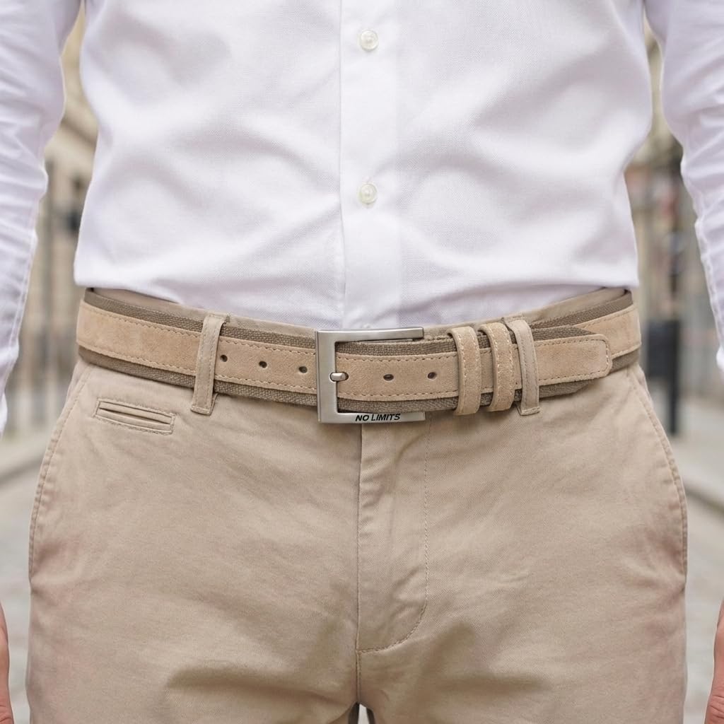 No Limits Cintura Uomo in Pelle Scamosciata e Nylon, Sportiva, Alta 3,5 cm, Fibbia Nickel Free, Accorciabile, Con Scatola