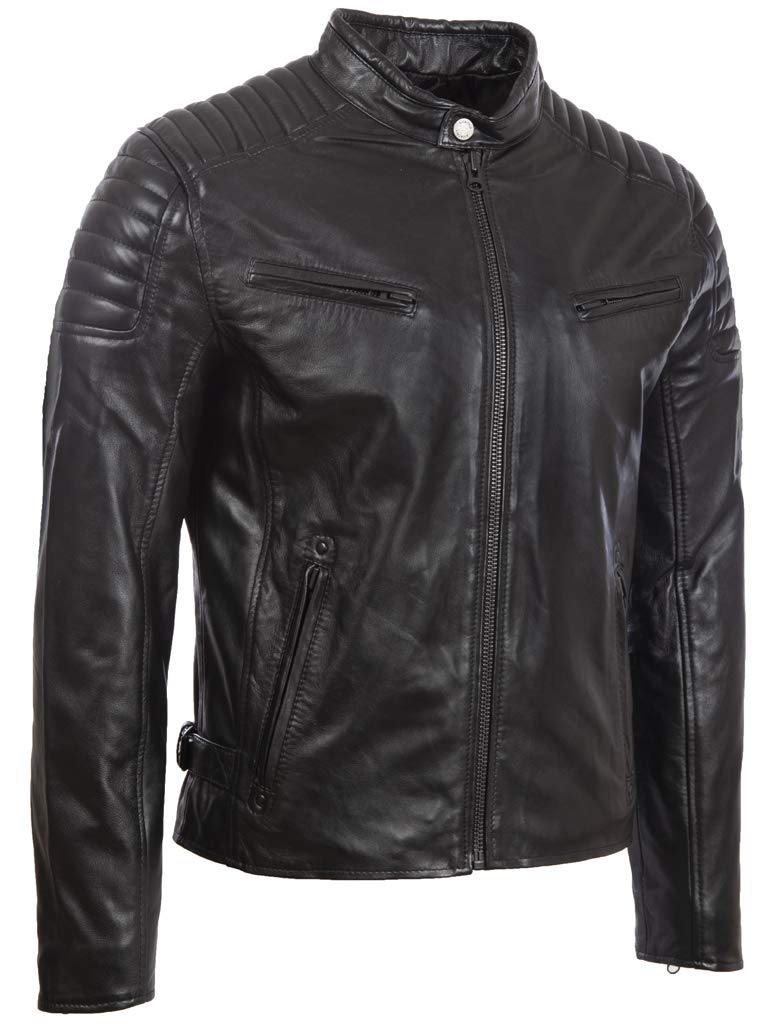 Aviatrix Giacca da Motociclista da Uomo in Vera Pelle con Design a Spalla Imbottita (T86N)