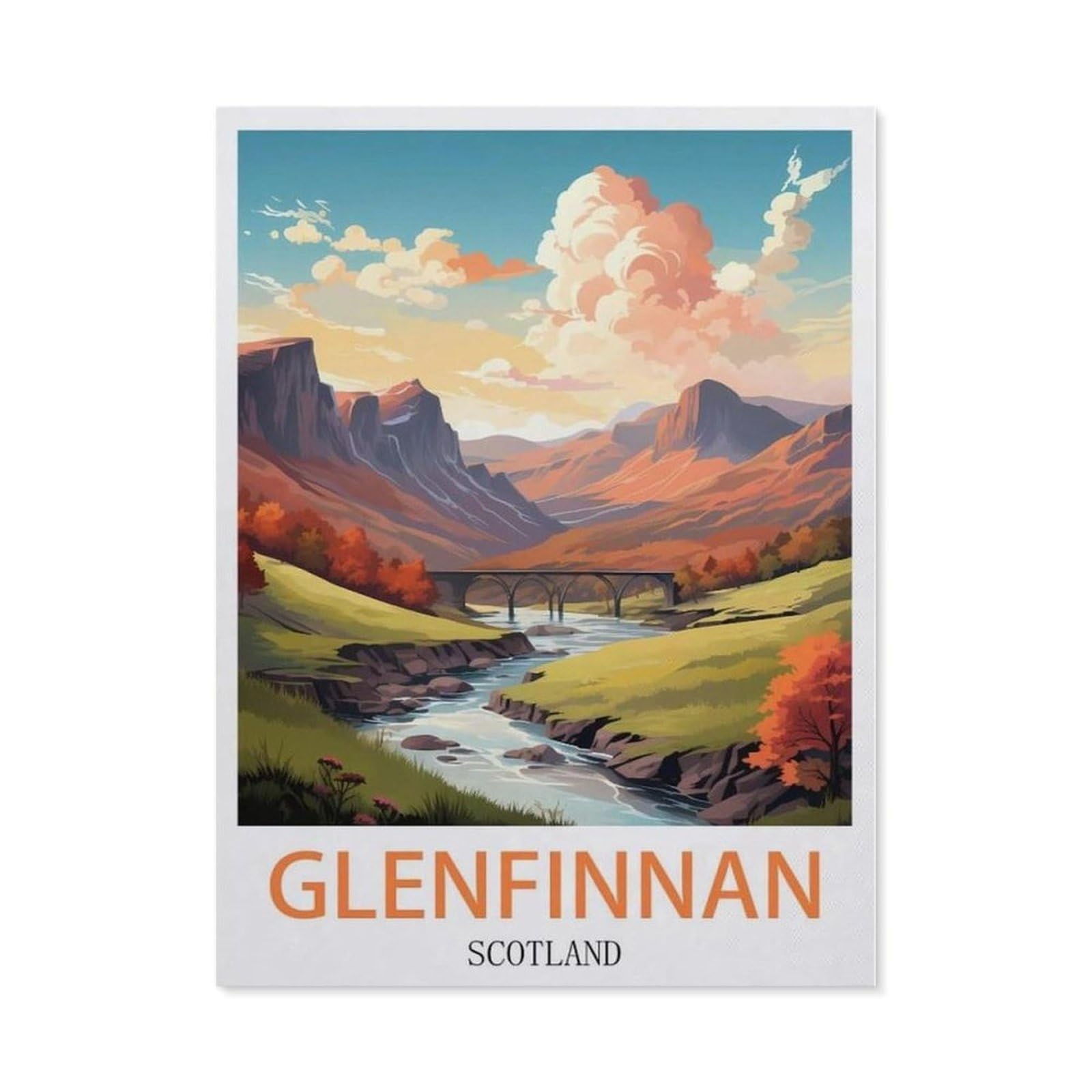 Beayodkp （50 X 60 Cm/19.68 X 23.62 Inches） 5D Diamond Painting，Glenfinnan Scotland Vintage Travel Posters，Diamond Embroidery Cross Stitch-Ce79