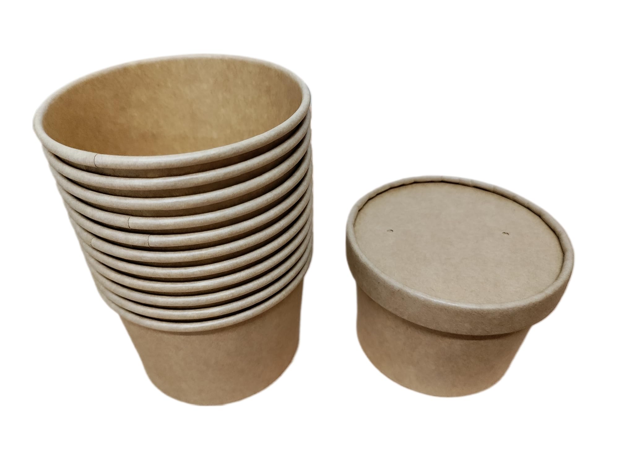 Foglish Home & Garden Kraft Brown Kraft Soup Containers + Lids, 8Oz Food Storage Pots, 225Ml Disposable Takeaway Tubs, Ice Cream, Brown (25)