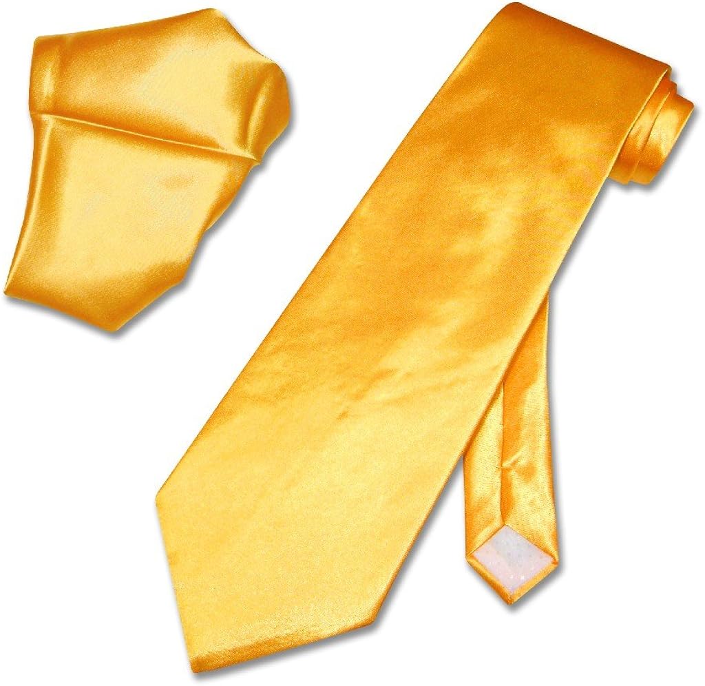 Solid Bright YELLOW GOLD Color NeckTie & Handkerchief Men's Neck Tie