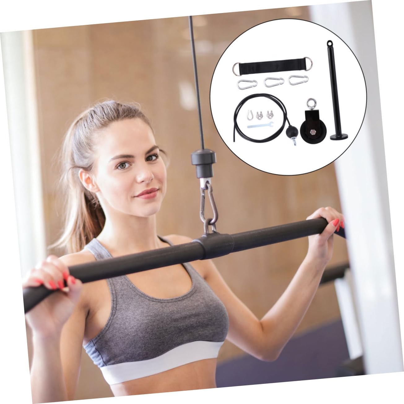 Kit Fitness Fai da Te a Puleggia per Cavo, Metallo Nero