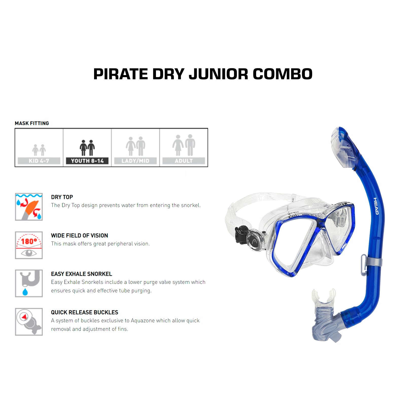Mares Junior Pirate Dry Combo, máscara de Silicona y Juego de esnórquel