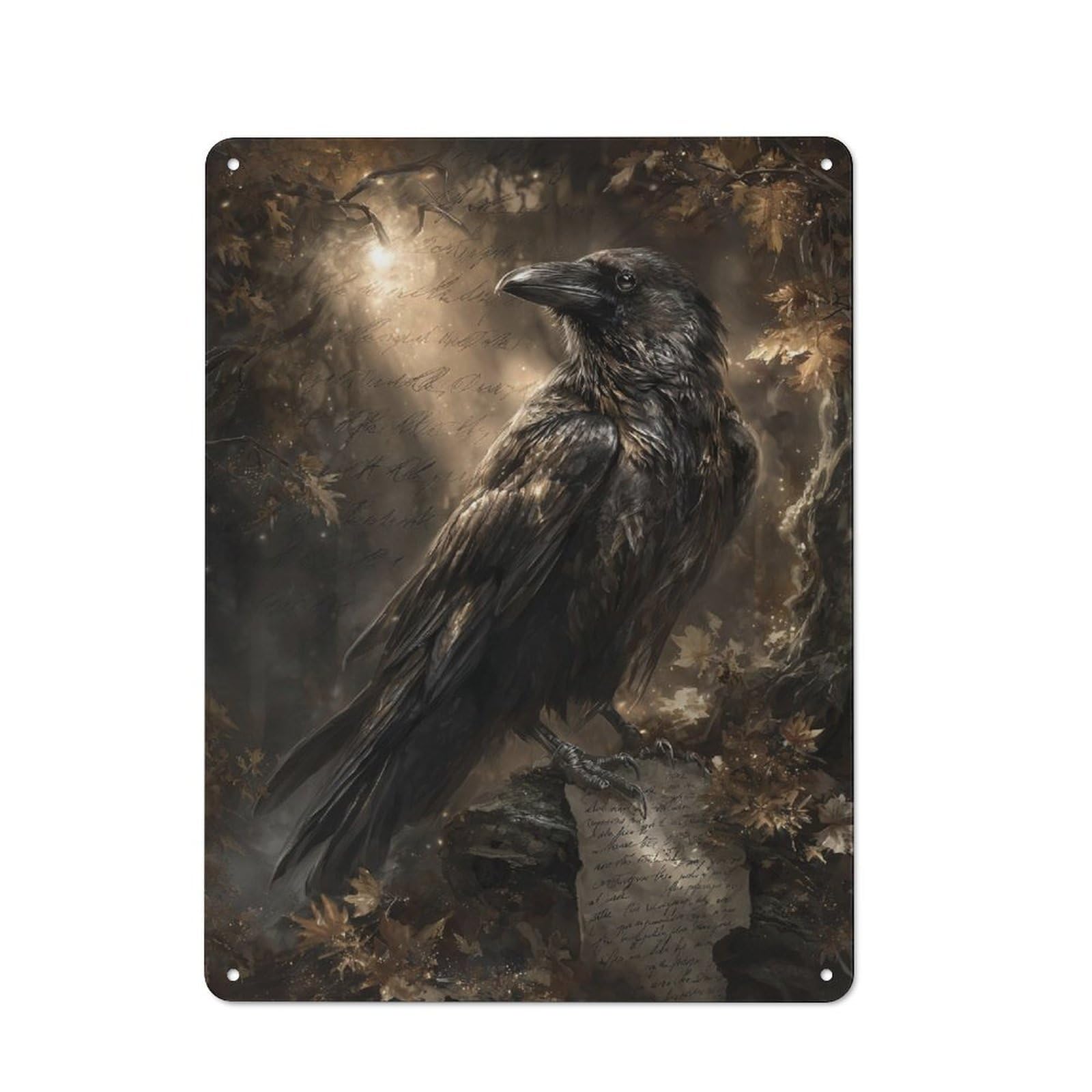Decorative Metal Plaque with Raven's Gaze -4 Design 40x30cm, Modern Retro Studio Wall Art for Workspace, Cafe, Hallway Or Garage