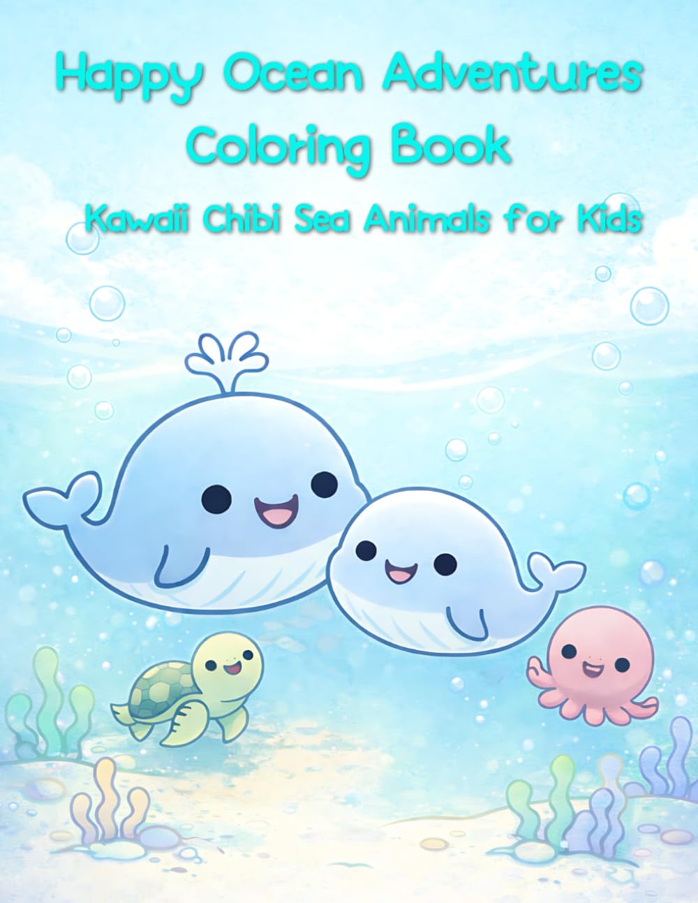 Happy Ocean Adventures Coloring Book Kawaii Chibi Sea Animals for Kids: Cute and Easy Ocean-Themed Coloring Pages for Kids Ages 4–8