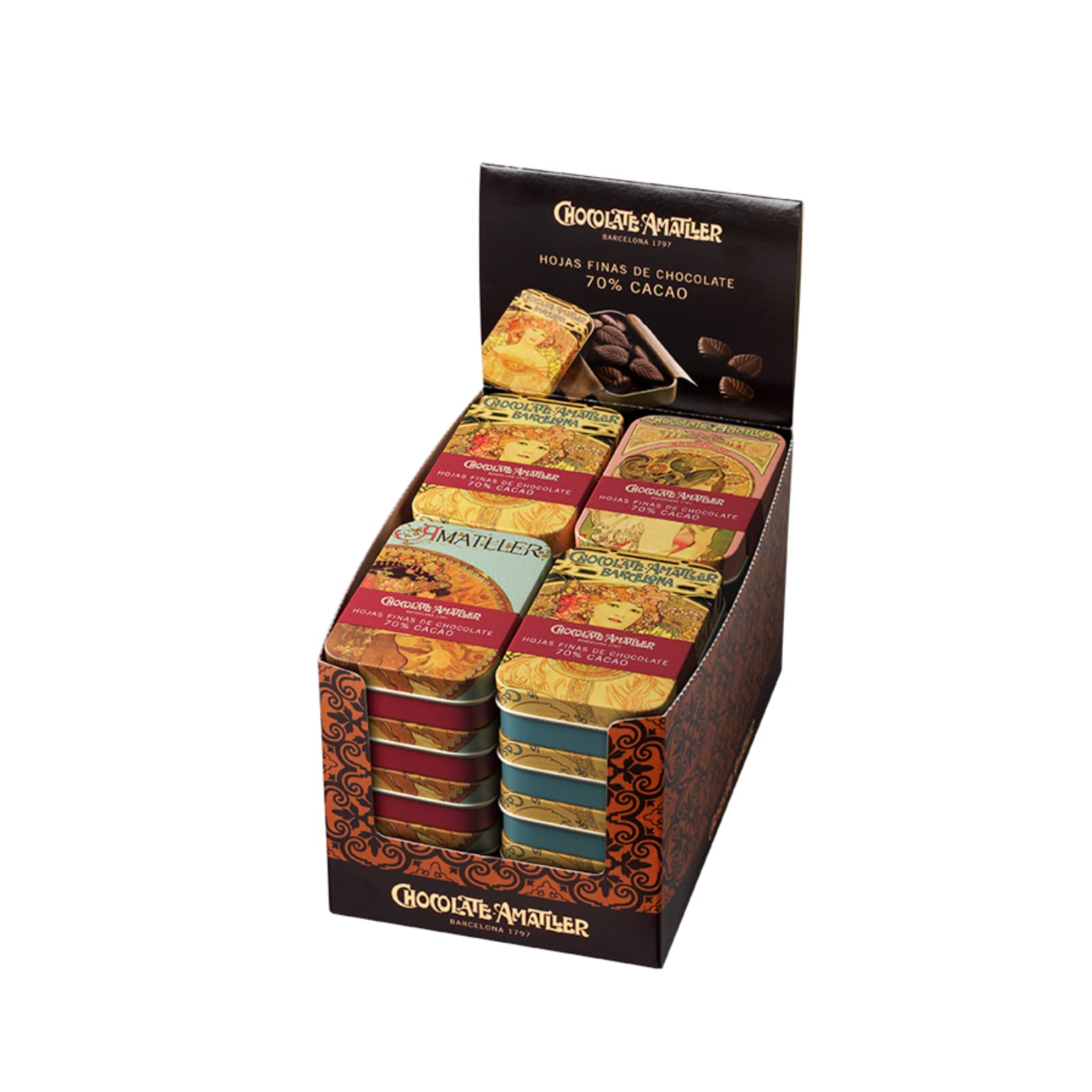 Chocolates Amatller – Pack de 20 Cajas de Bombones en Hojas Finas Chocolate 70% Cacao (20x30gr) - Sin Gluten