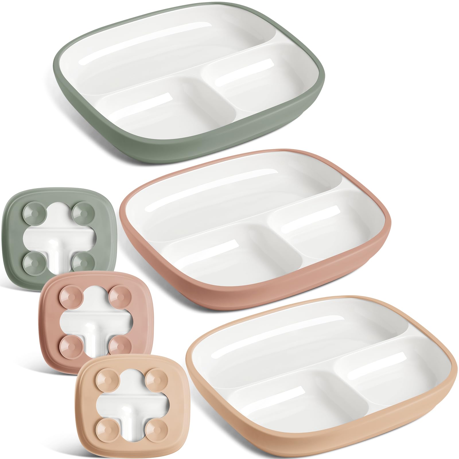 Domensi Kids Porcelain Plates with Silicone Sleeves,Vibrant,3 Set
