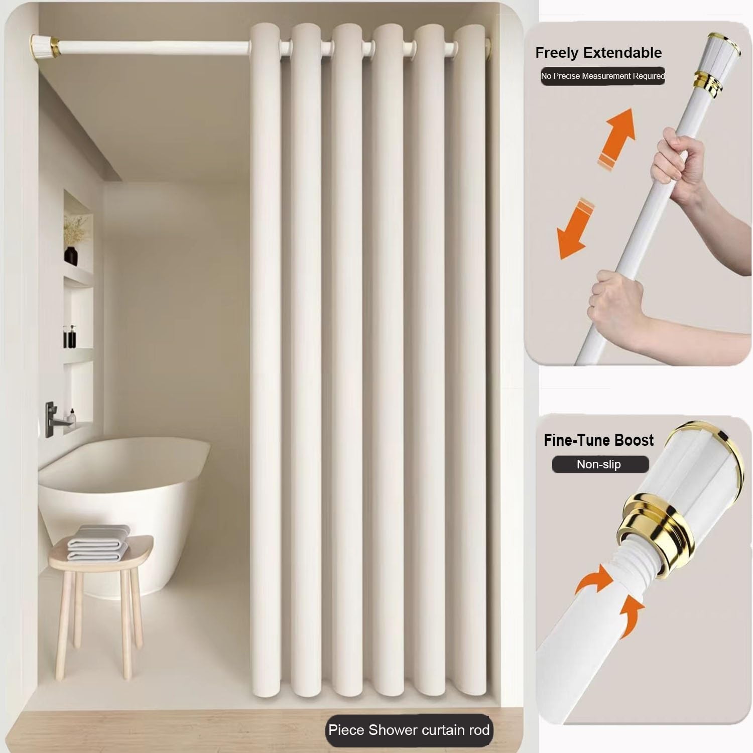 Tringle à rideau de douche réglable de 40 à 500 cm, sans perçage, pour salle de bain, chambre à coucher, placards (blanc 4,1 m à 5 m) – Installation facile et élégante