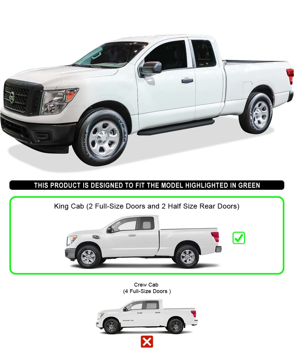 APS Black Running Boards Style Compatible with Nissan Titan 2004-2025 King Cab (Exclude 2016 Models) & Titan XD 17-19 (Nerf Bars Side Steps) 6in Wide