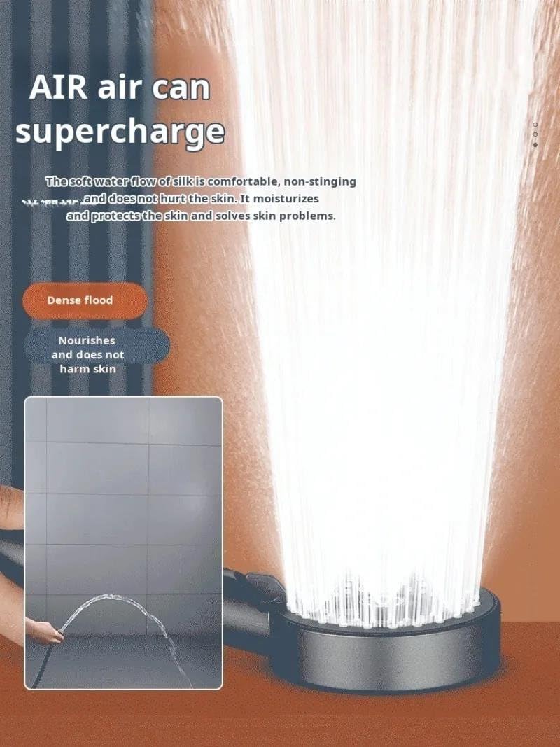 Soffione doccia pressurizzato, soffione doccia Lotus, 6 modalità di erogazione, filtro doccia regolabile, arresto con un pulsante(Black)