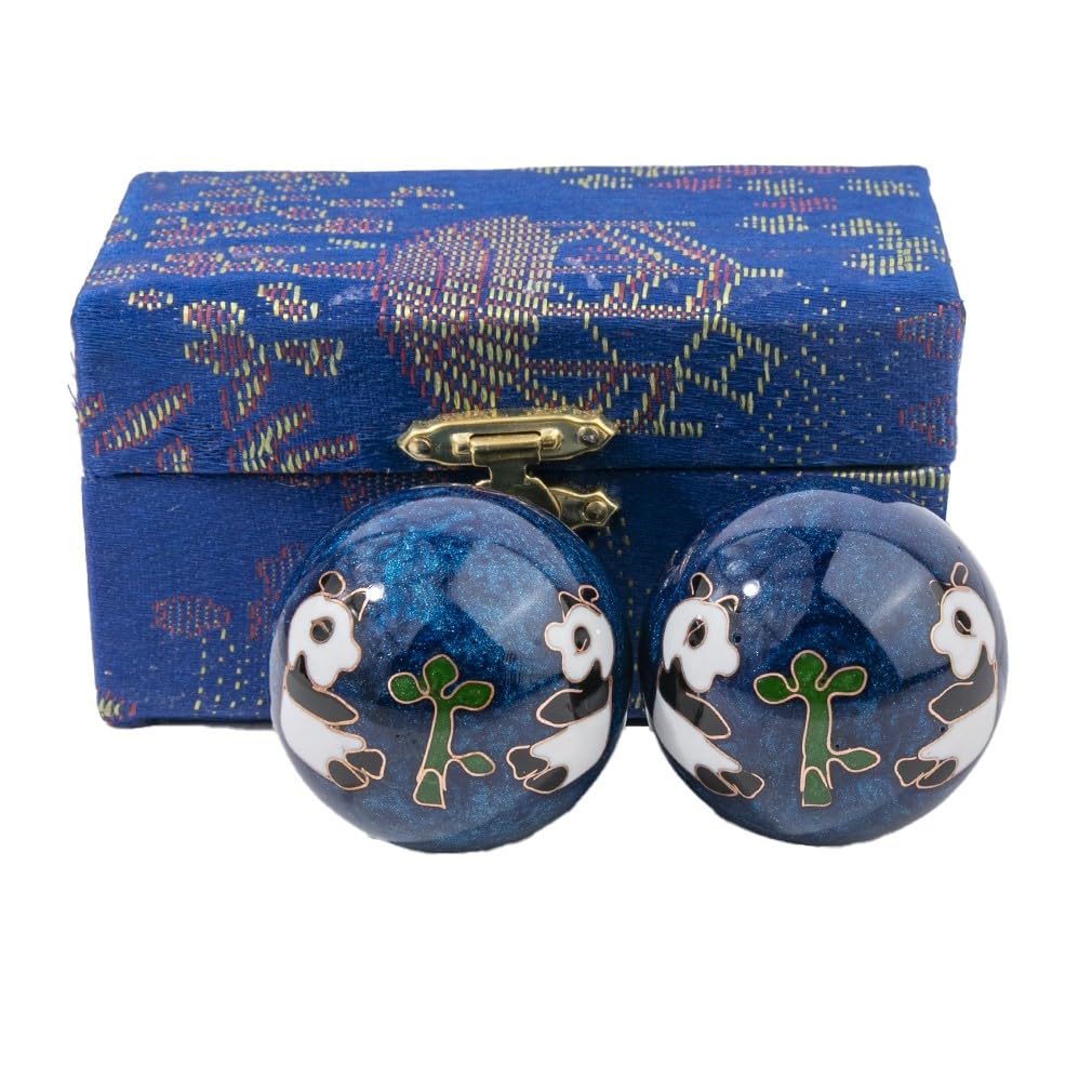 lachineuse - Panda Qi Gong Ball Set - Chinese Anti-Stress Enamel Balls φ 40 mm - Health Balls - Zen Relaxation Gift Box - Asian Japan China Feng Shui Object - Blue