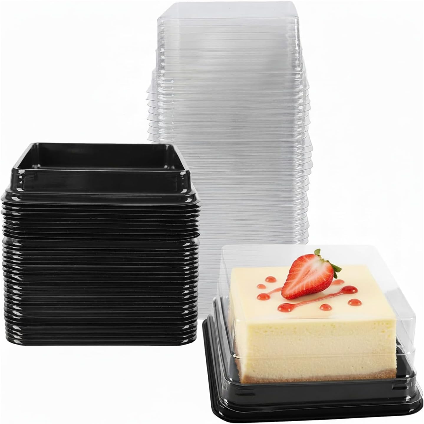 DOITOOL 100 Pcs Mini Cake Boxes 3 Inch, Individual Mini Cake Containers, Clear Plastic Dessert Egg-Yolk Puff Mooncake Muffins Box with Lids, Cheesecake Containers for Wedding Birthday Party Favor