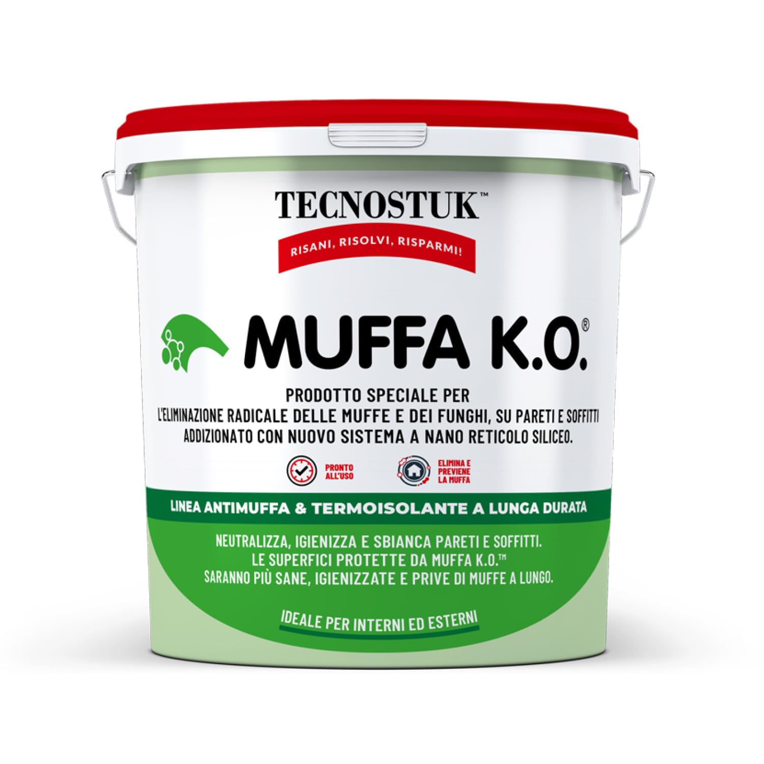 TECNOSTUK Muffa K.​O. 1 L. – Fondo Speciale Antimuffa e Termoisolante – Igienizzante, Neutralizzante e Sbiancante per Pareti e Soffitti – Interni ed Esterni, Classe A+