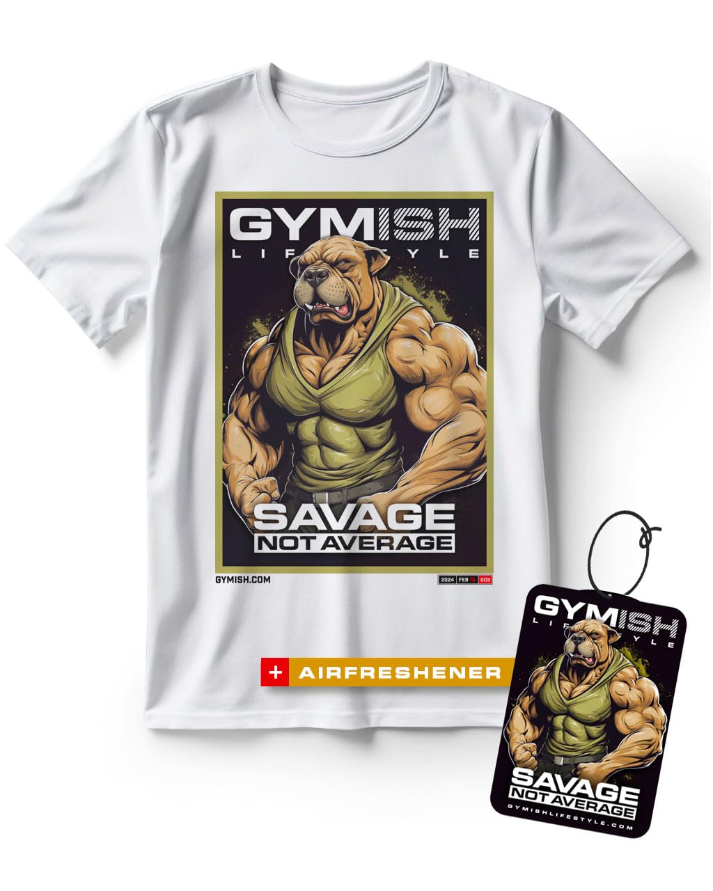 Pitbull Savage Not Average Workout Gym Shirt for Men with Air Freshener Gift Set, XX-Large