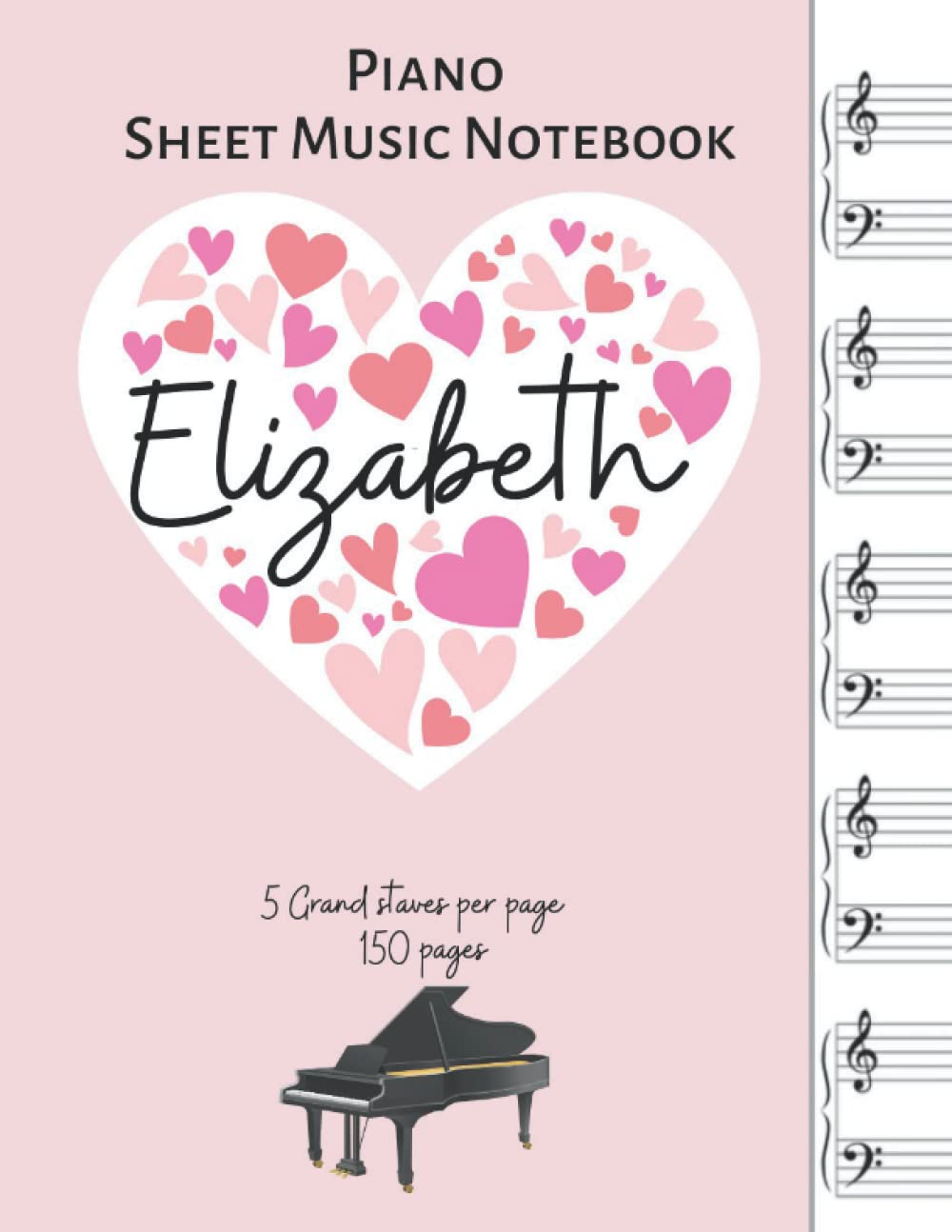 Cahier de musique pour piano : 5 grandes portées par page pour composer et pratiquer sans limite