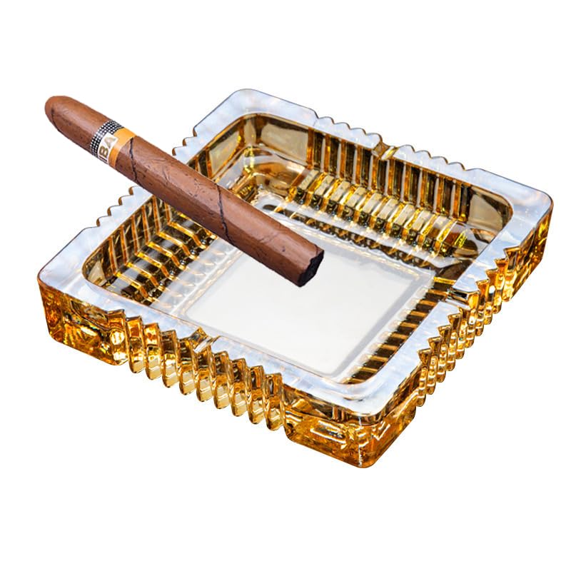 Handmade Glass Ashtray Ashtray Ash Holder for Indoor or Outdoor Patio Desktop Office Smokers Ash Tray for Tabletop Home Office Decor (Amber M)