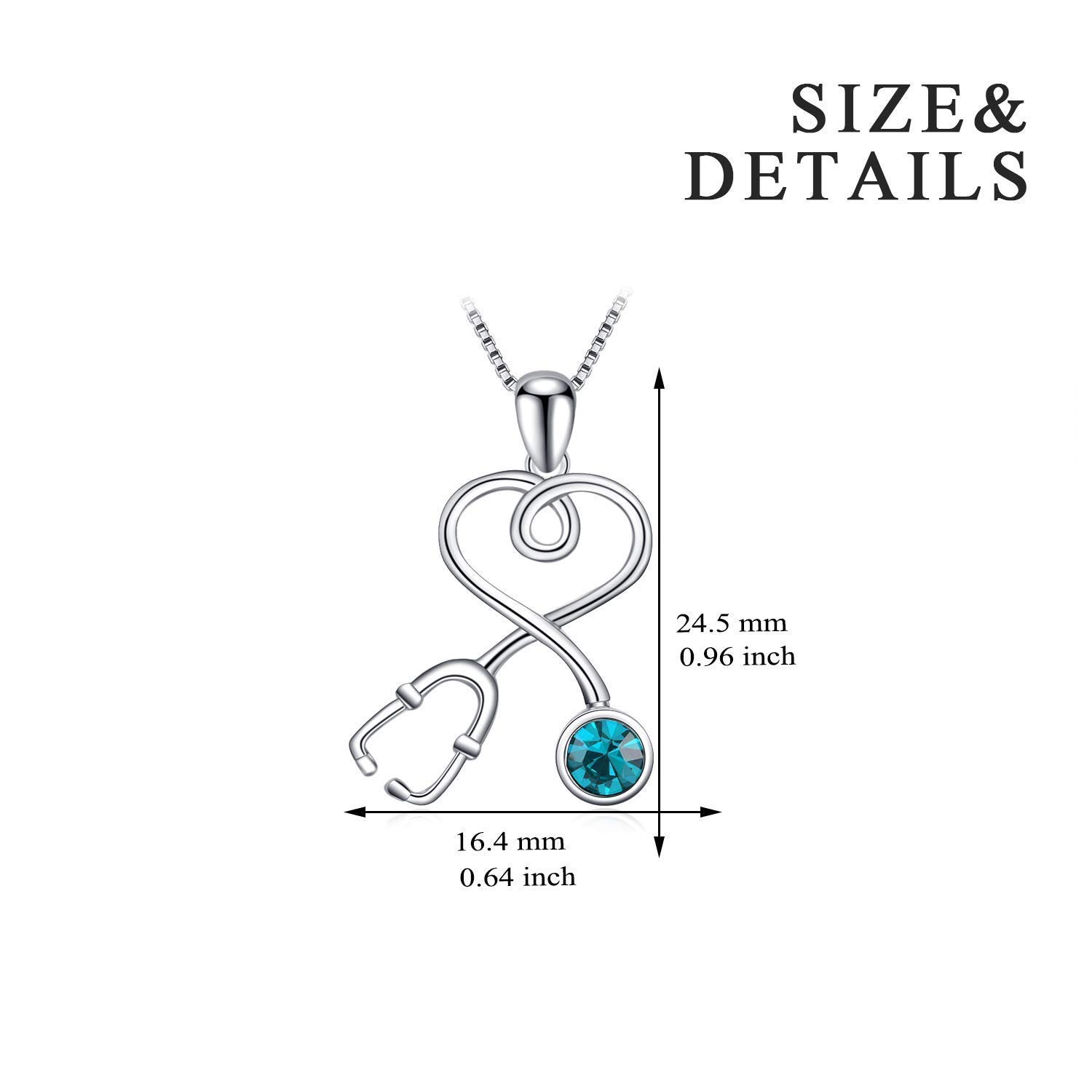 FBHSY Collana con stetoscopio in Argento Sterling, Gioielli Medici da Dottore Infermiere con Pietra Portafortuna simulata proveniente dall'Austria, Regalo per Infermiere registrato per Studentessa