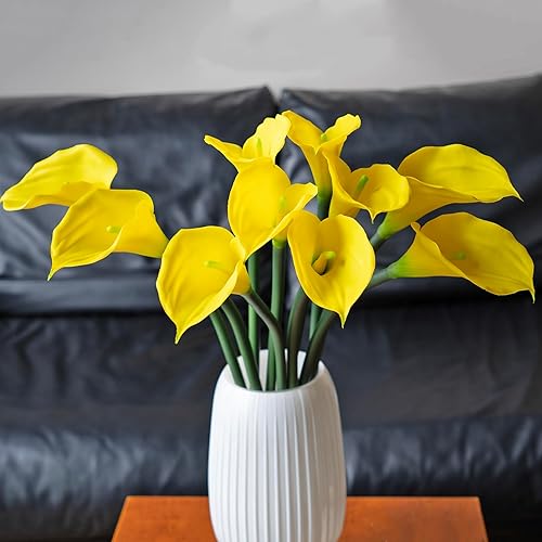 Flores artificiales Calla Lilly 25.6 pulgadas, ramo de flores falsas grandes suaves al tacto real, plantas de tallo largo, 5 piezas para el hogar,