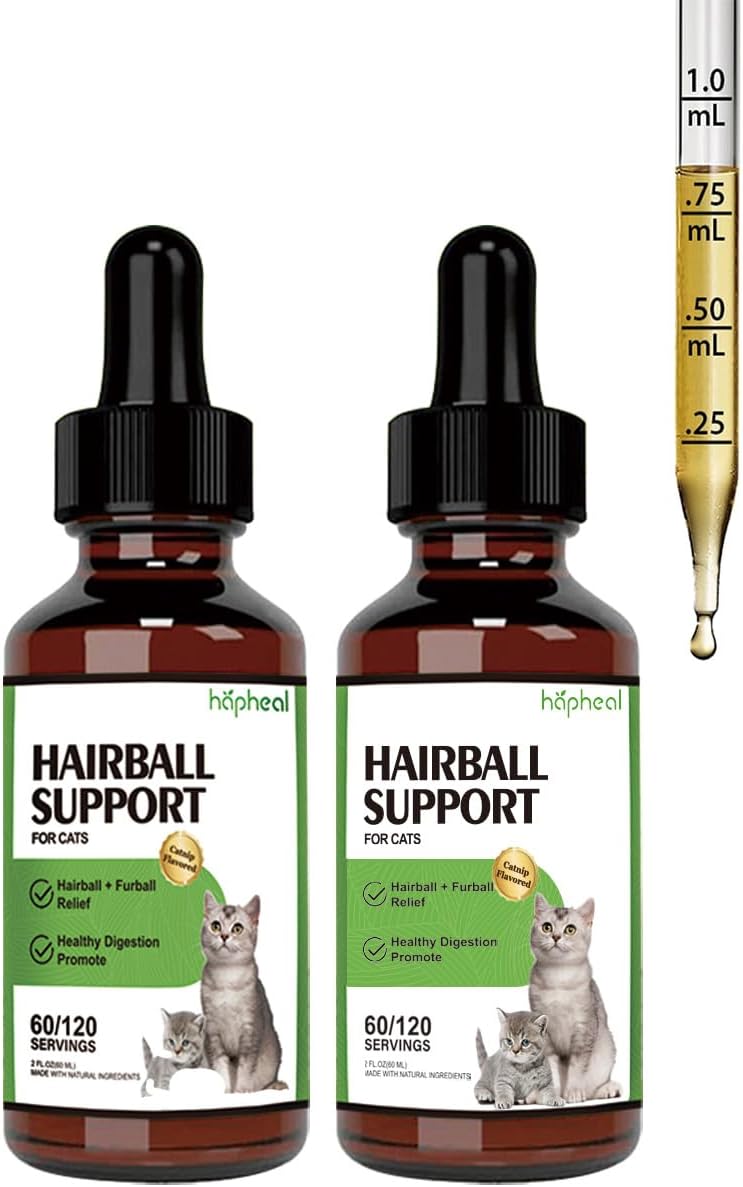 Cat Hairball Support Drops, Digestive Aid, Furball Treatment, Hairball Cat Treats for Skin & Coat, Digestion, Nutrient Absorption(2PACK)