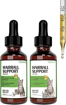 Cat Hairball Support Drops, Digestive Aid, Furball Treatment, Hairball Cat Treats for Skin & Coat, Digestion, Nutrient Absorption2PACK