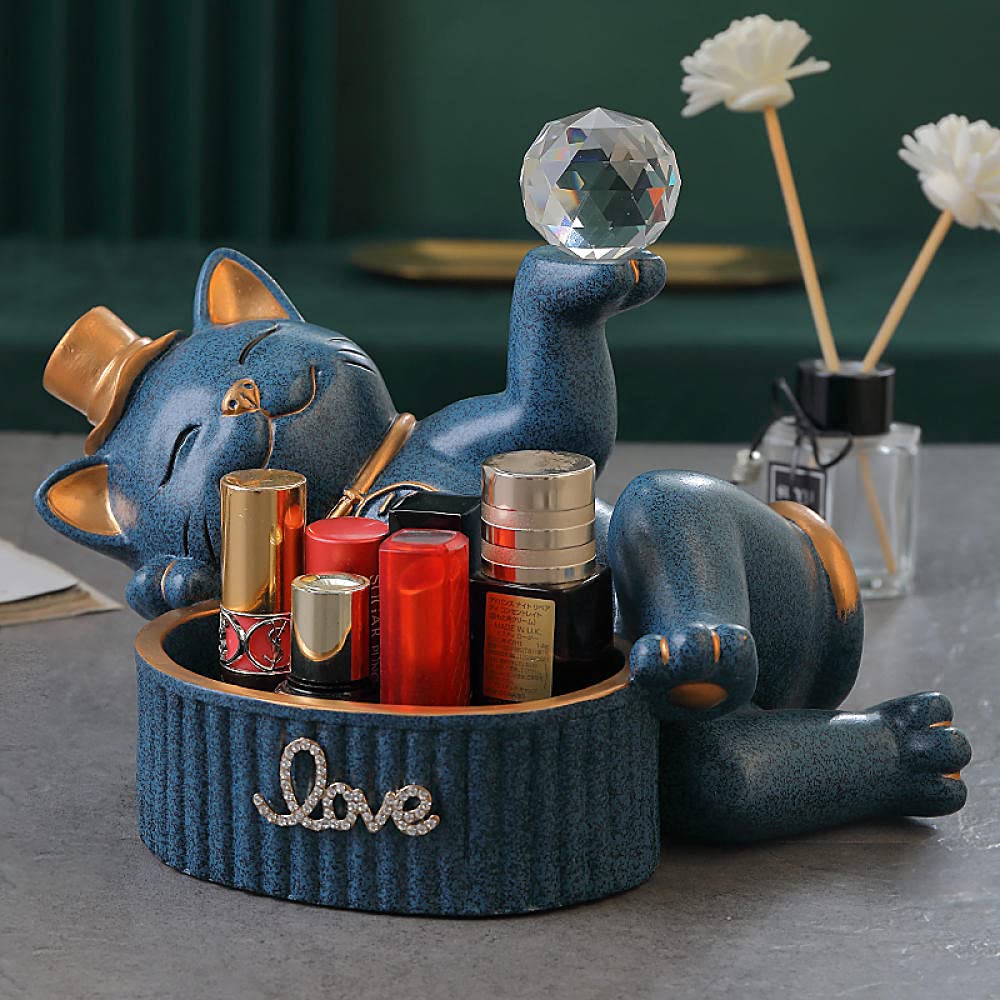 Scultura Statua Caja De Almacenamiento Creativa para Gatos con Bola De Cristal, Decoración del Hogar-B