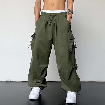 Mens Baggy Cargo Pants Loose Fit Casual Parachute Pants Trendy Harem Joggers for Streetwear Hip Pop Y2K Clothes with Pockets