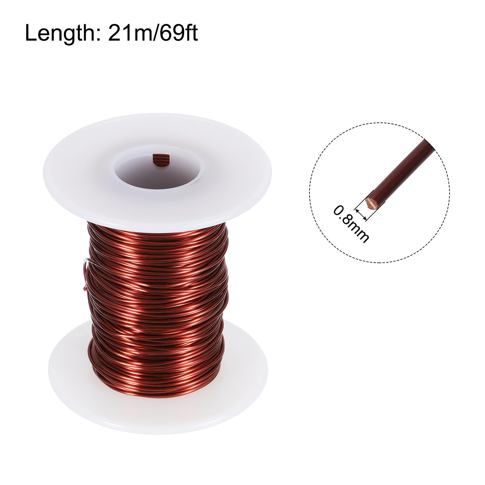 sourcing map Bobine de fil de cuivre émaillé de 0,8 mm - Bobine de fil de cuivre émaillé - 100 g - 130 ℃ - Pour transformateurs et inducteurs