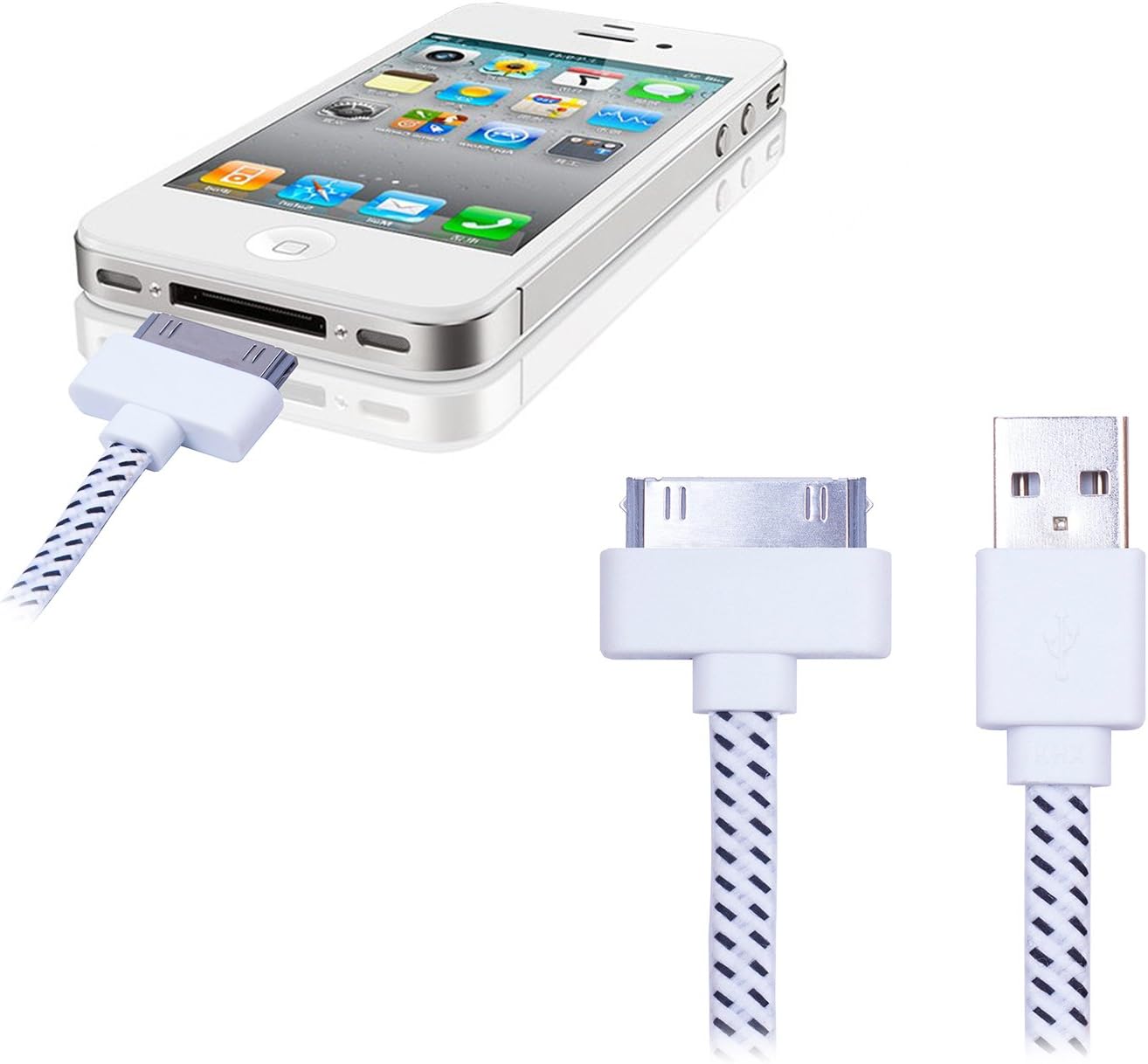 WITPRO Durable Braided Fabric Colorful 10ft 3m 3meters Extra Long USB 2.0 Charger Cable Cords for Iphone 4 4s Ipod Touch 4 Nano 6 (WHITE)