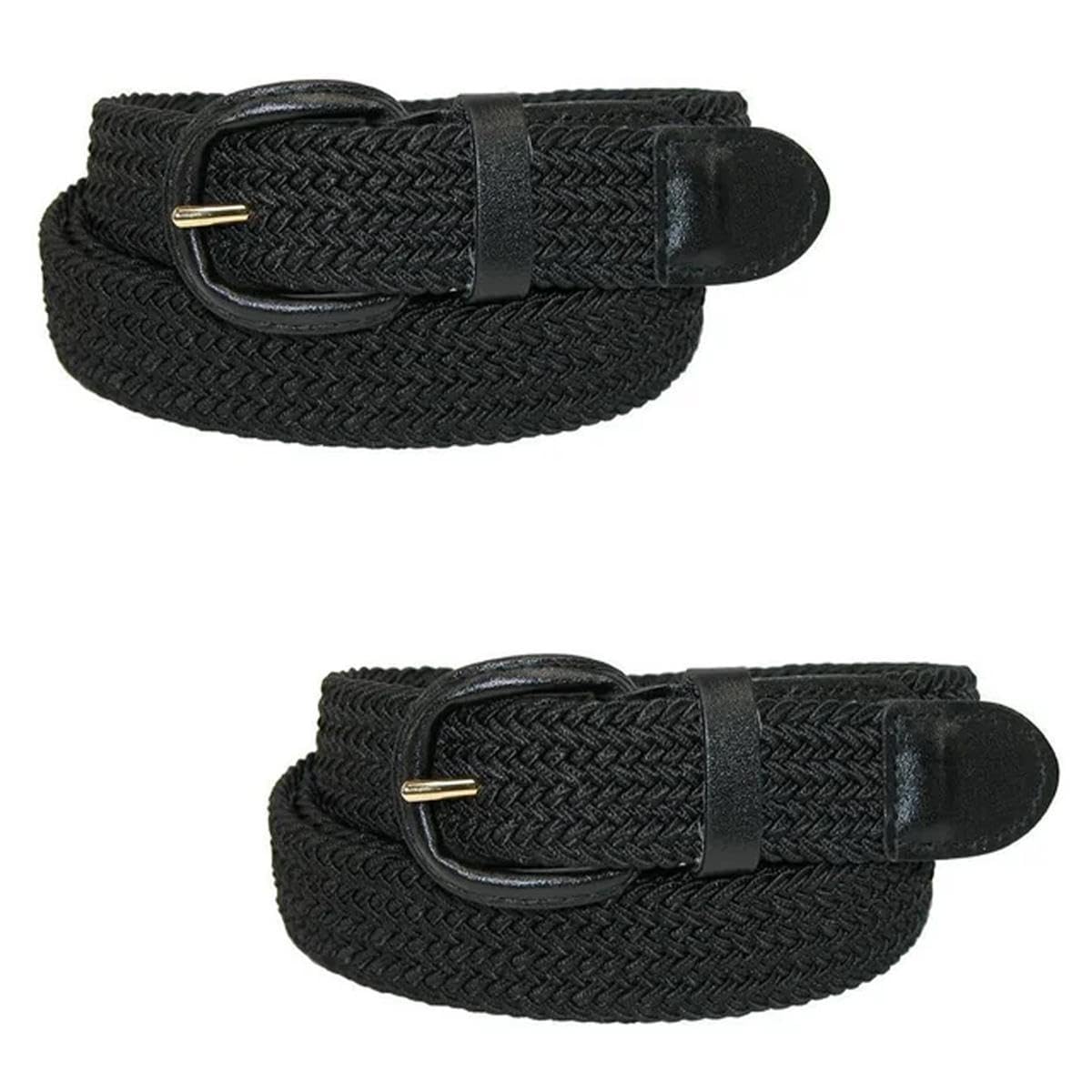 CTM Men's Elastic Braided Belt with Covered Buckle (Pack of 2), Large, Black