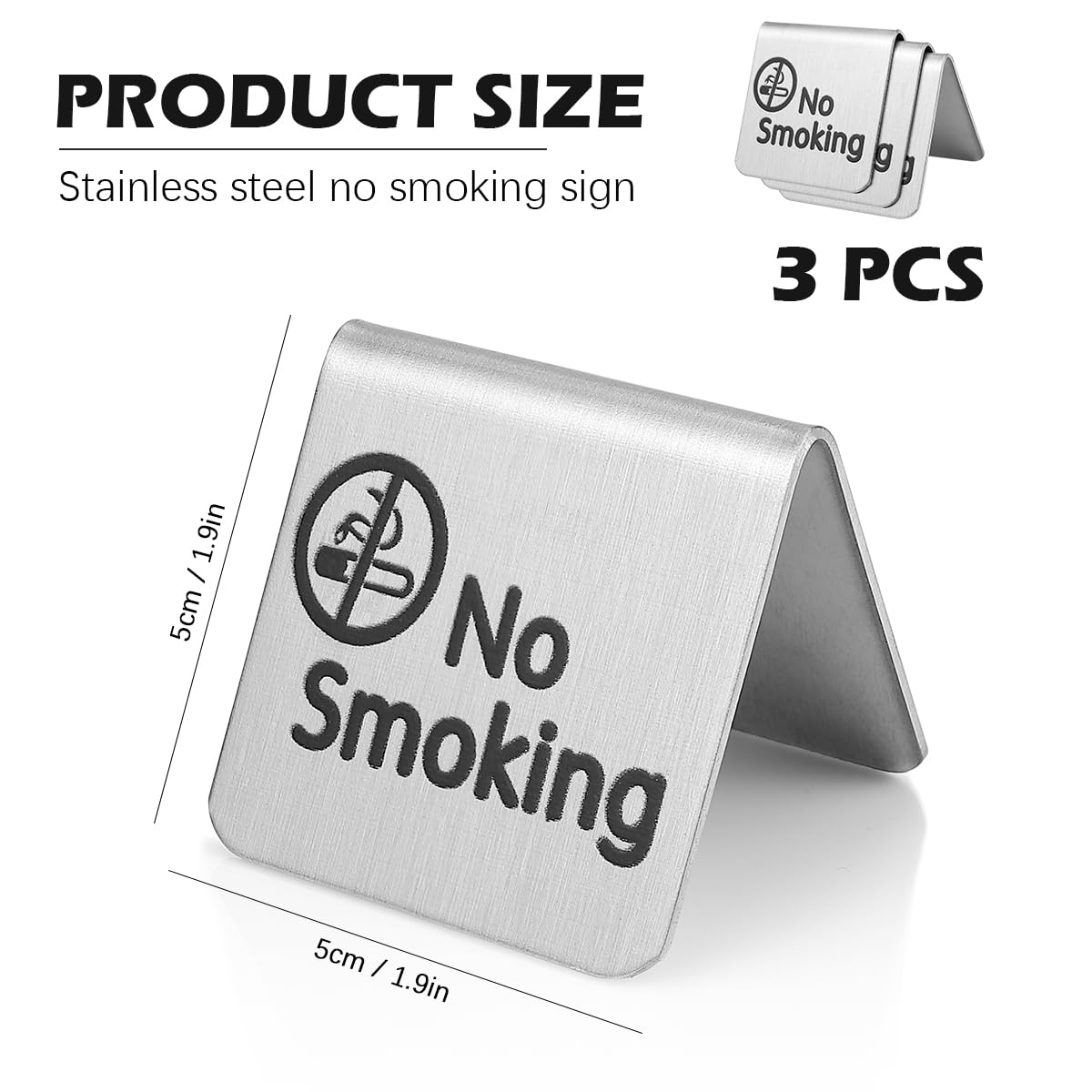 QERUTK 3pcs No Smoking Signs, Non-Smoking Desk Logo Indicator, Stainless Steel No Smoking Sign - Image 2