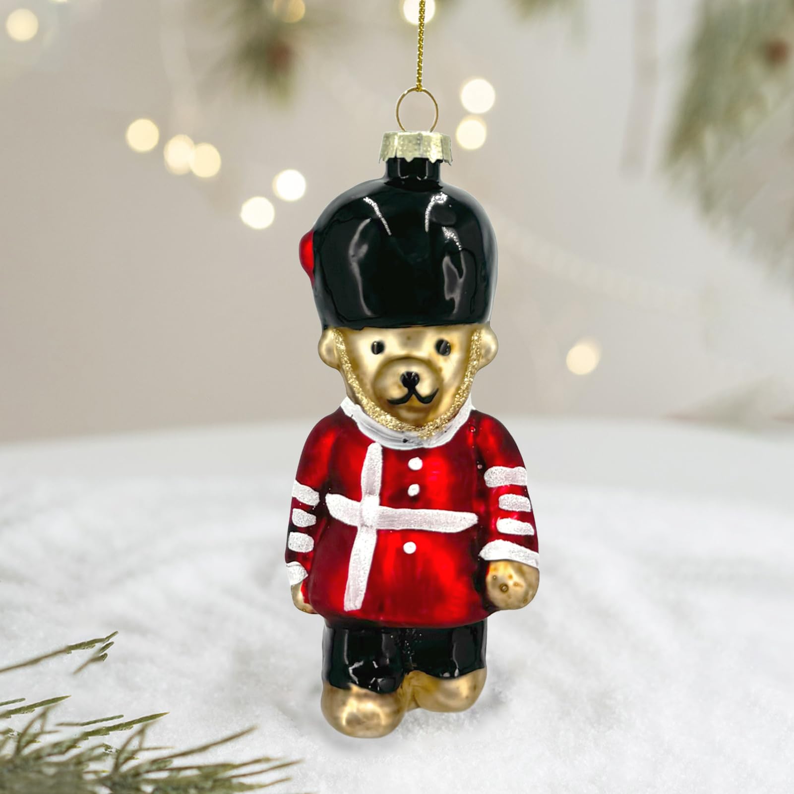 Fassory Guardsman Bear Glass Christmas Bauble, Handmade Blown Glass Christmas Ornament Decorations, Christmas Tree Decorations (Guardsman Bear)