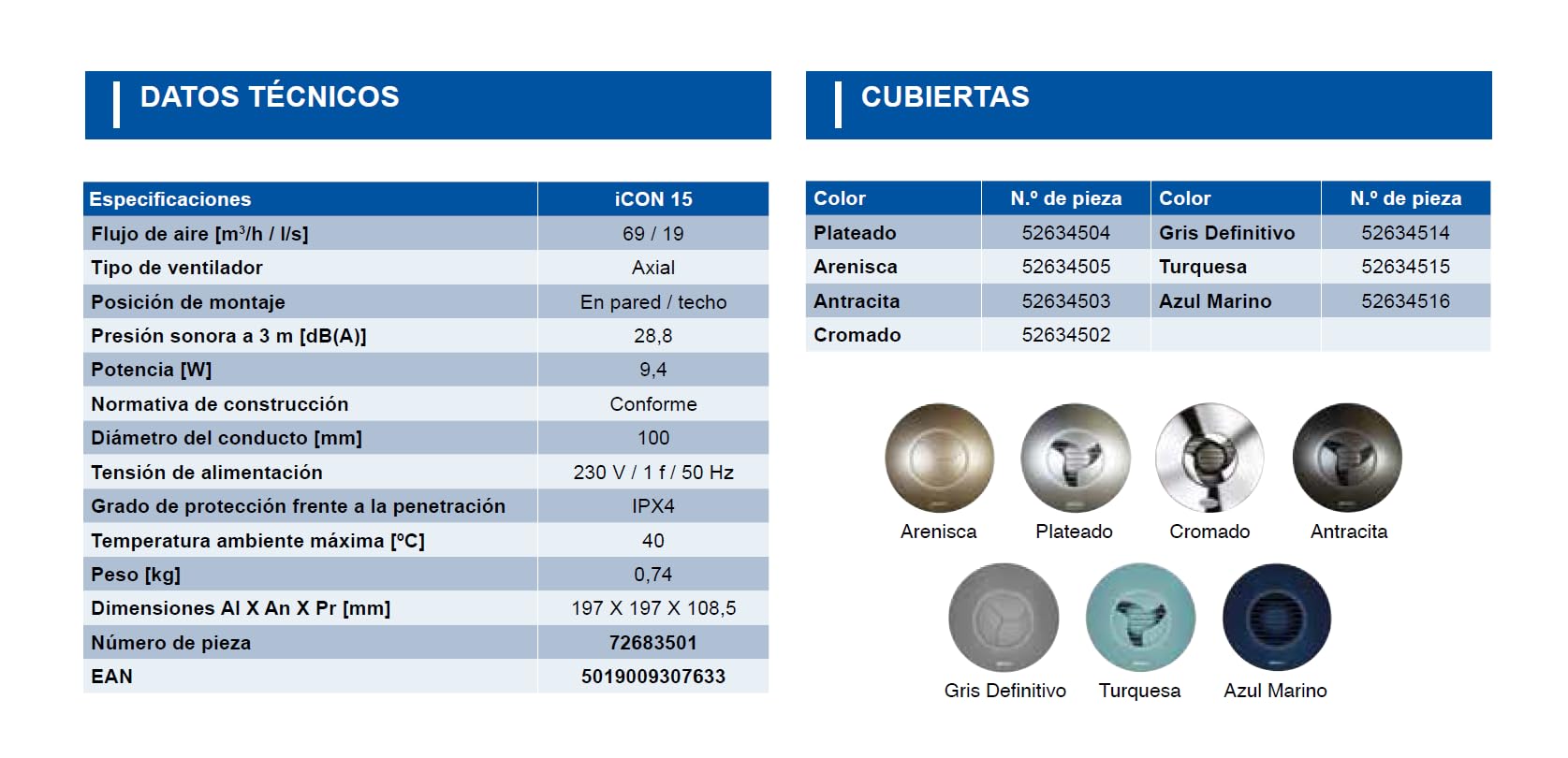 Airflow iCON 15 Extractor de Baño - 100 mm/4" - Eficiencia Energética 9,4W, 19 l/s, Persiana Silenciosa Iris, Múltiples Opciones de Control | Garantía de 3 Años